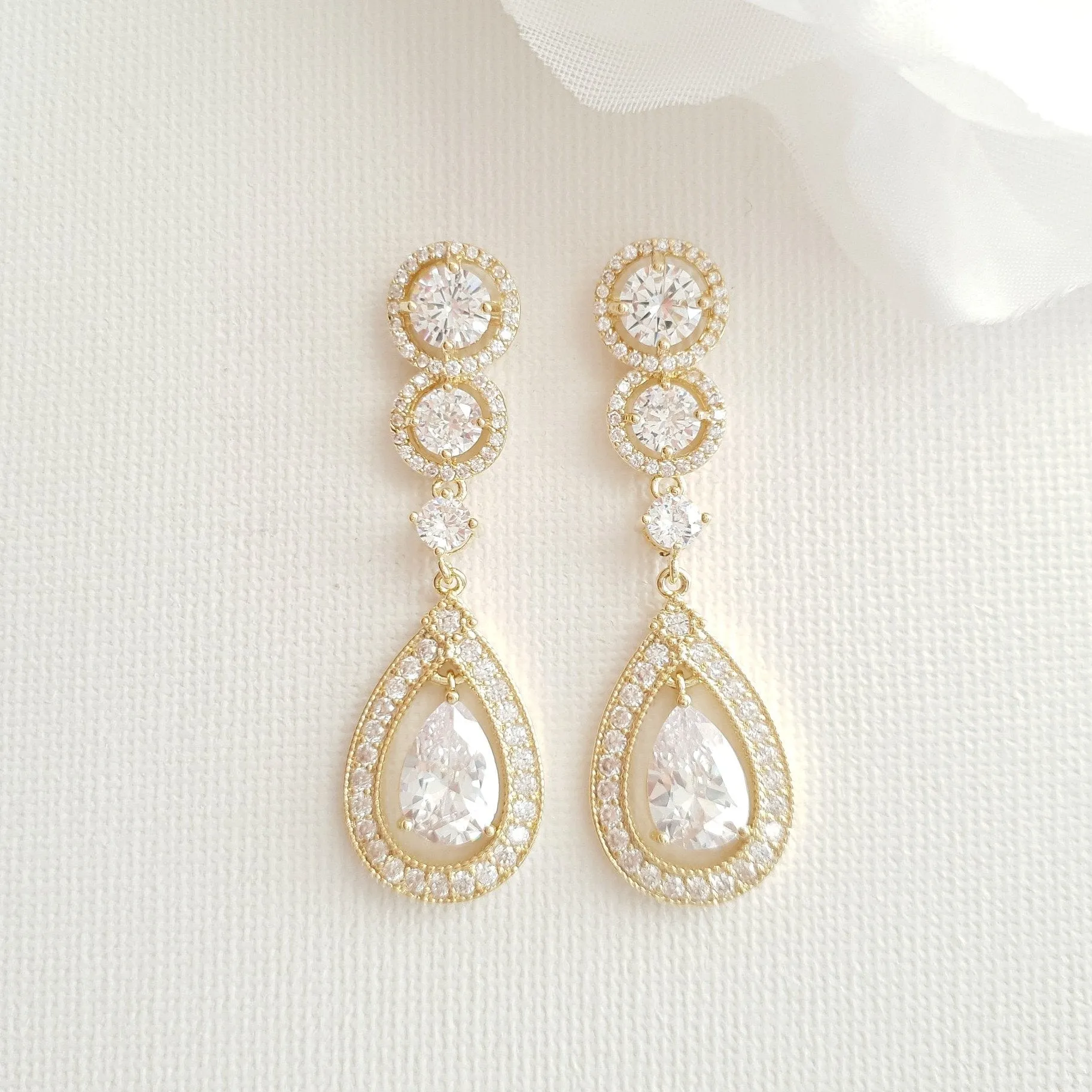 Classic Drop Earrings for Weddings in Rose Gold-Sarah