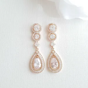 Classic Drop Earrings for Weddings in Rose Gold-Sarah