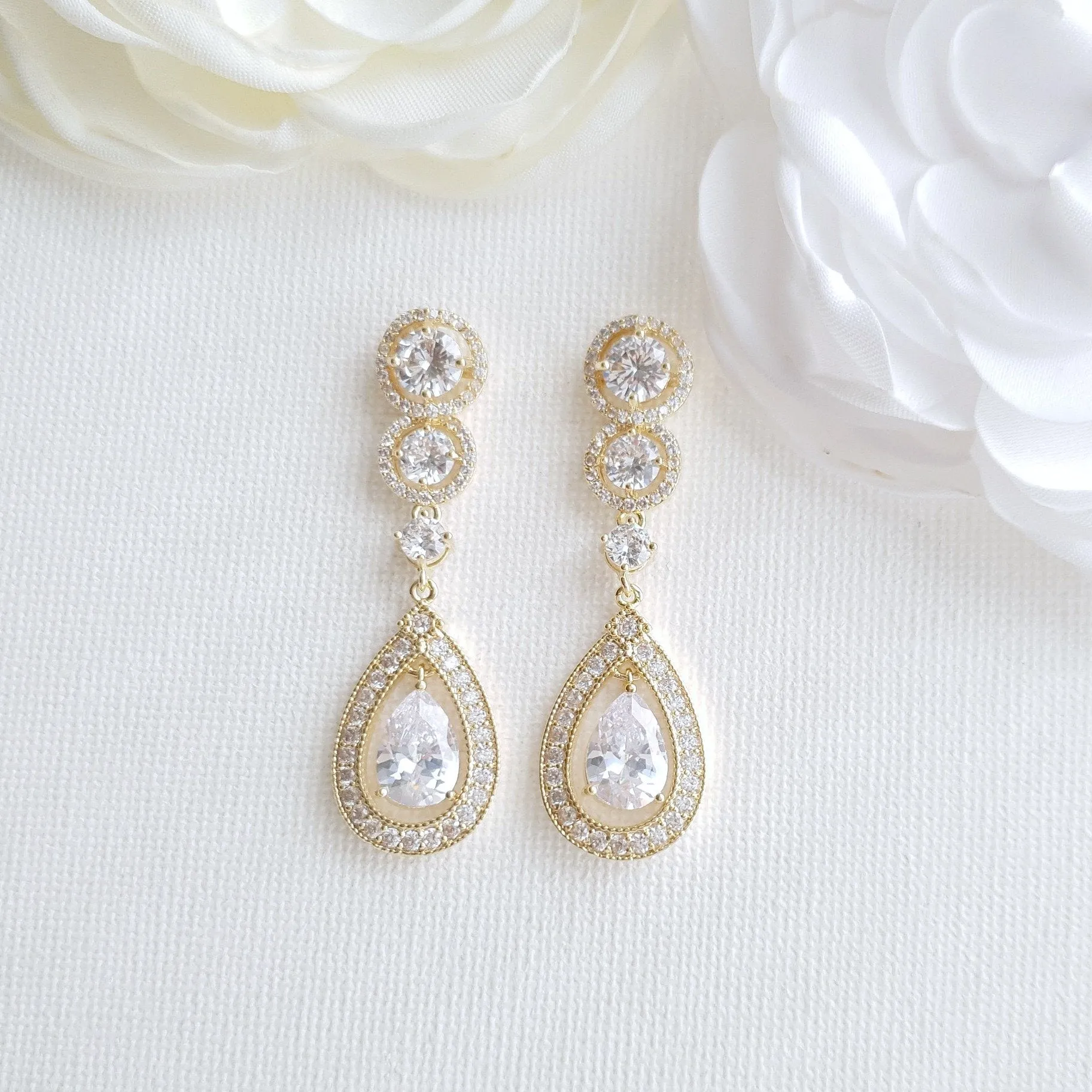 Classic Drop Earrings for Weddings in Rose Gold-Sarah
