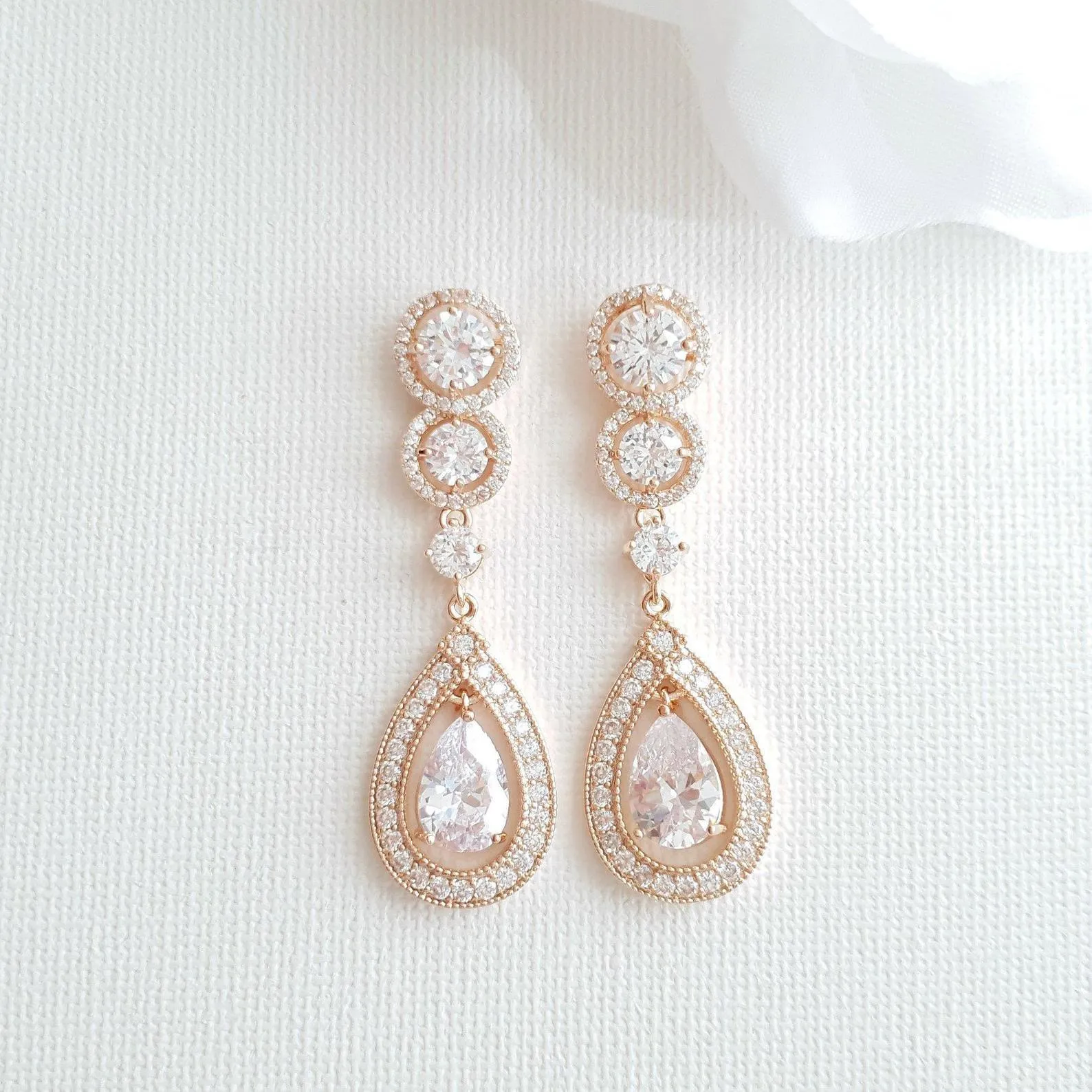 Classic Drop Earrings for Weddings in Rose Gold-Sarah
