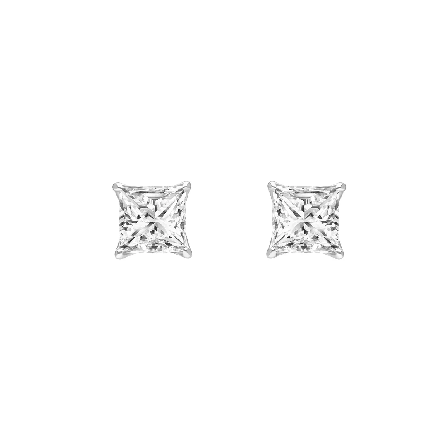Classic Silver Rhodium Plated 4x4mm Princess Cut CZ Stud Earrings