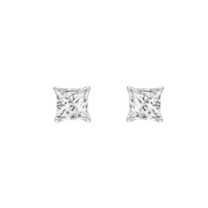 Classic Silver Rhodium Plated 4x4mm Princess Cut CZ Stud Earrings