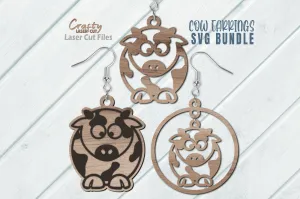 Cow Earrings SVG Bundle Laser Cut Files | Chubby Cow SVG | Glowforge Earring Files | Cow Laser Files