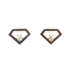 Cubic Zirconia Crystal Diamond Invisible Clip On Stud Earrings ( Gold tone )