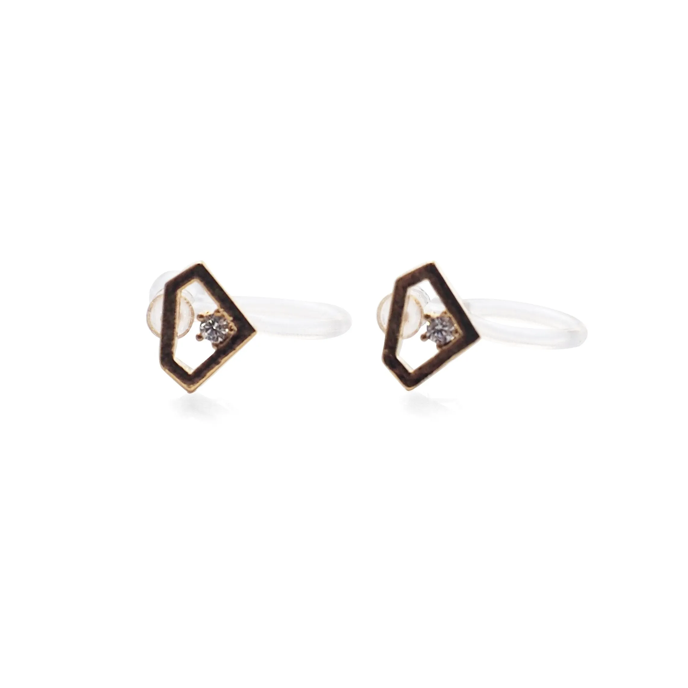 Cubic Zirconia Crystal Diamond Invisible Clip On Stud Earrings ( Gold tone )