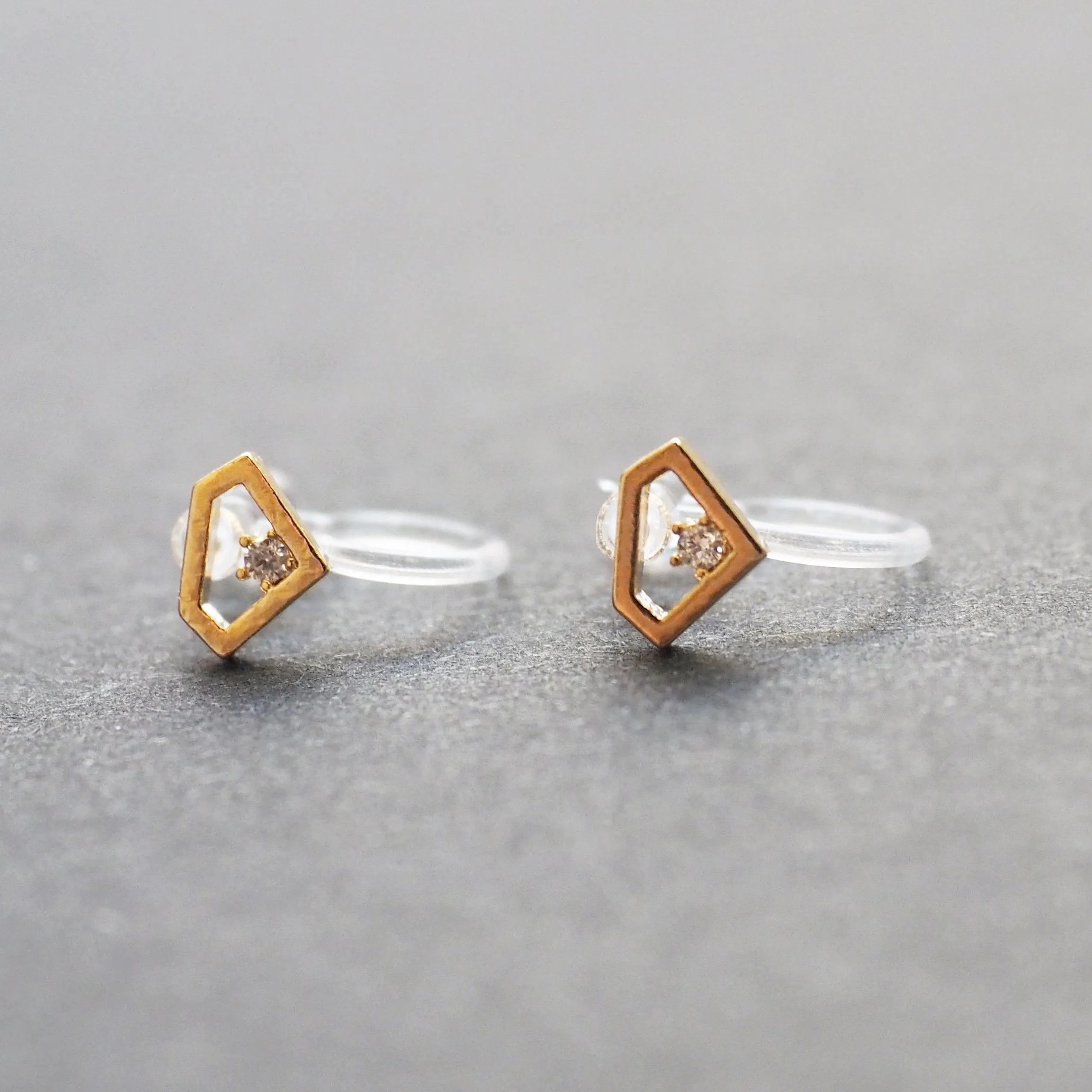 Cubic Zirconia Crystal Diamond Invisible Clip On Stud Earrings ( Gold tone )