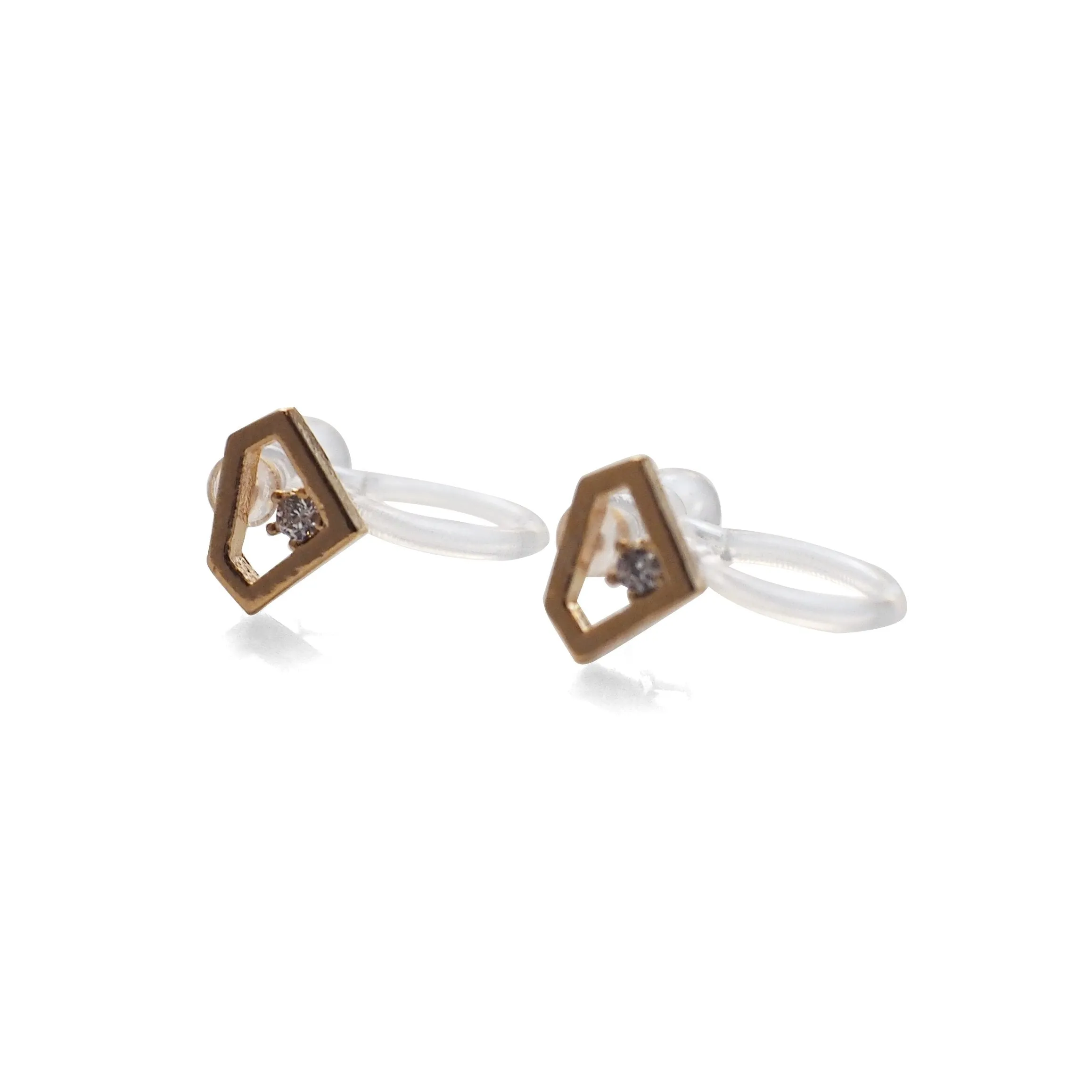 Cubic Zirconia Crystal Diamond Invisible Clip On Stud Earrings ( Gold tone )