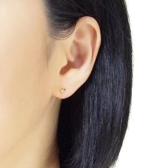 Cubic Zirconia Crystal Diamond Invisible Clip On Stud Earrings ( Gold tone )