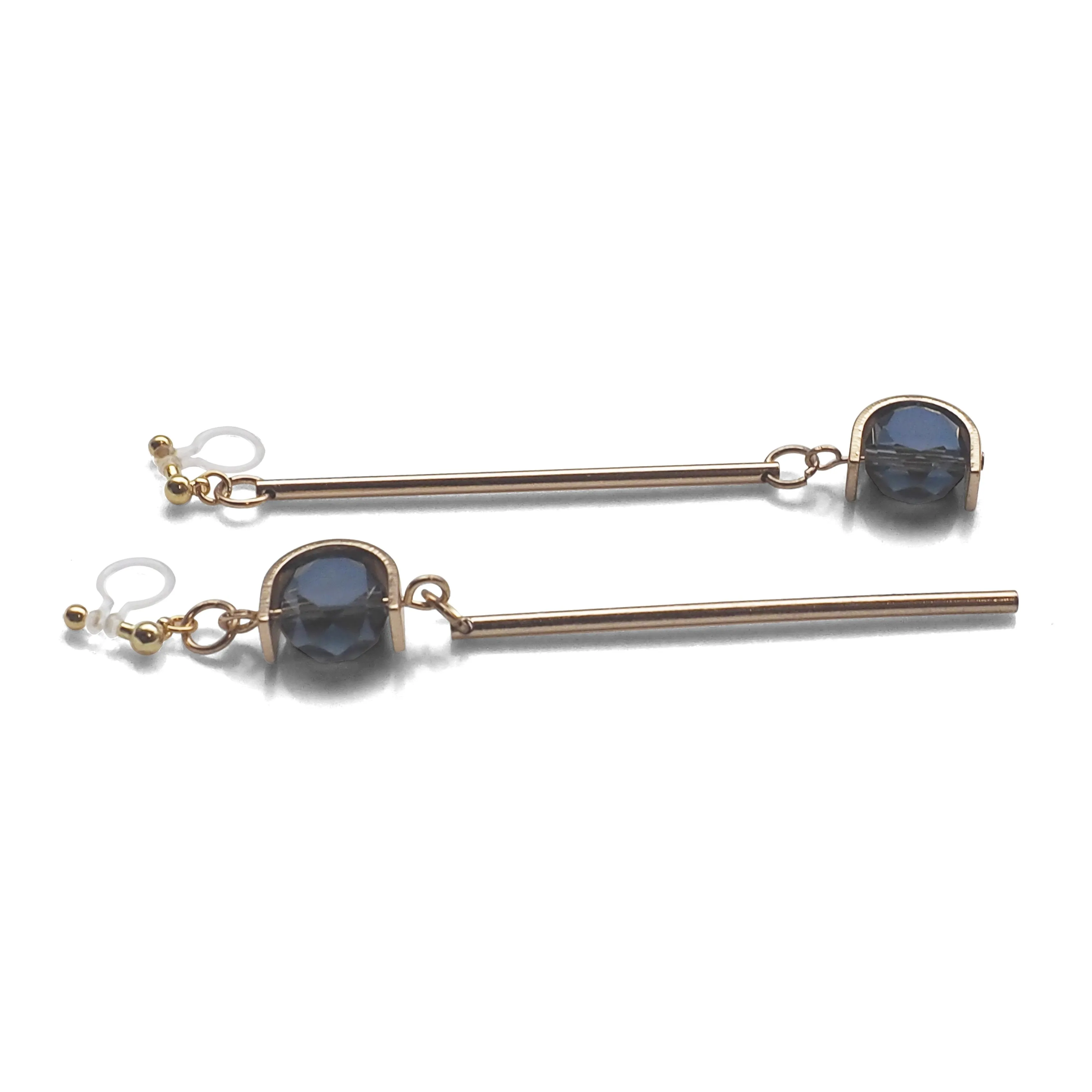 Dangle Asymmetric Blue Crystal Invisible Clip On Earrings