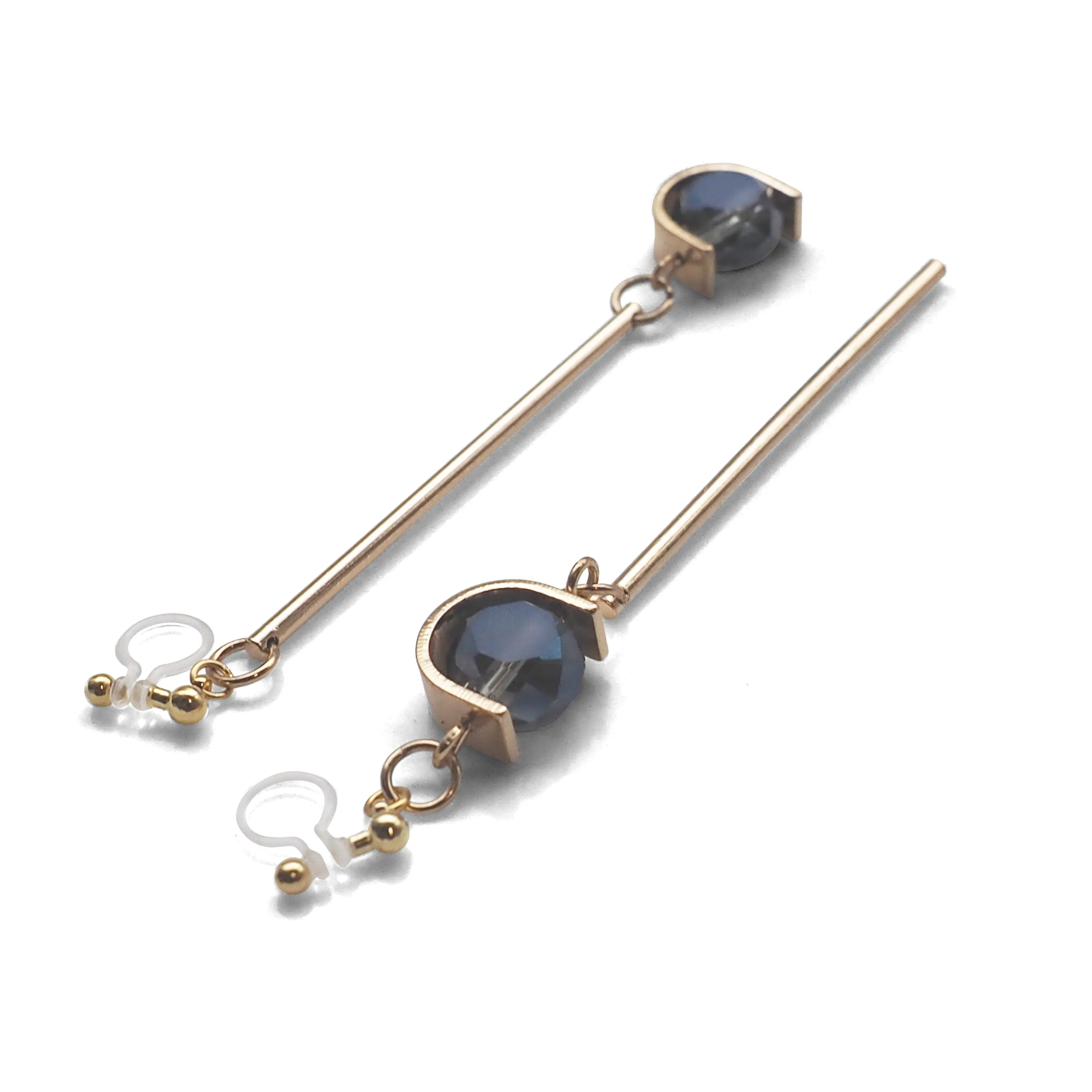 Dangle Asymmetric Blue Crystal Invisible Clip On Earrings