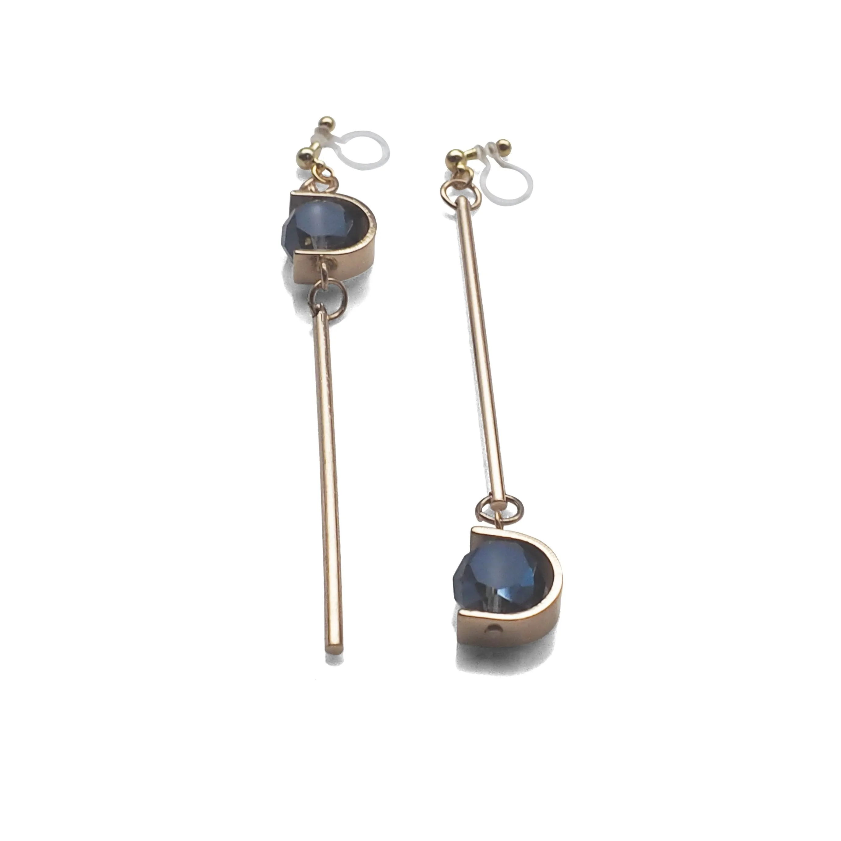 Dangle Asymmetric Blue Crystal Invisible Clip On Earrings