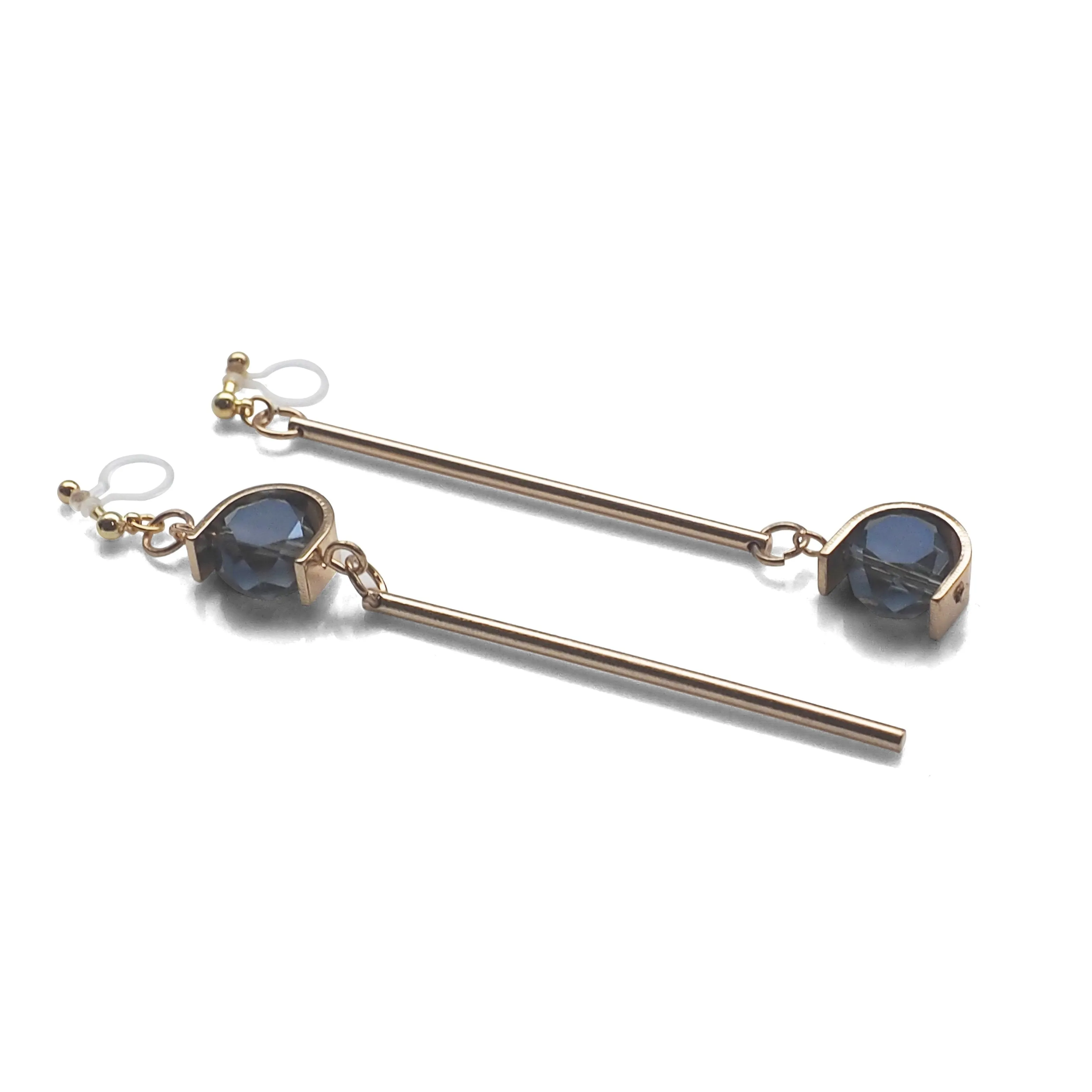 Dangle Asymmetric Blue Crystal Invisible Clip On Earrings