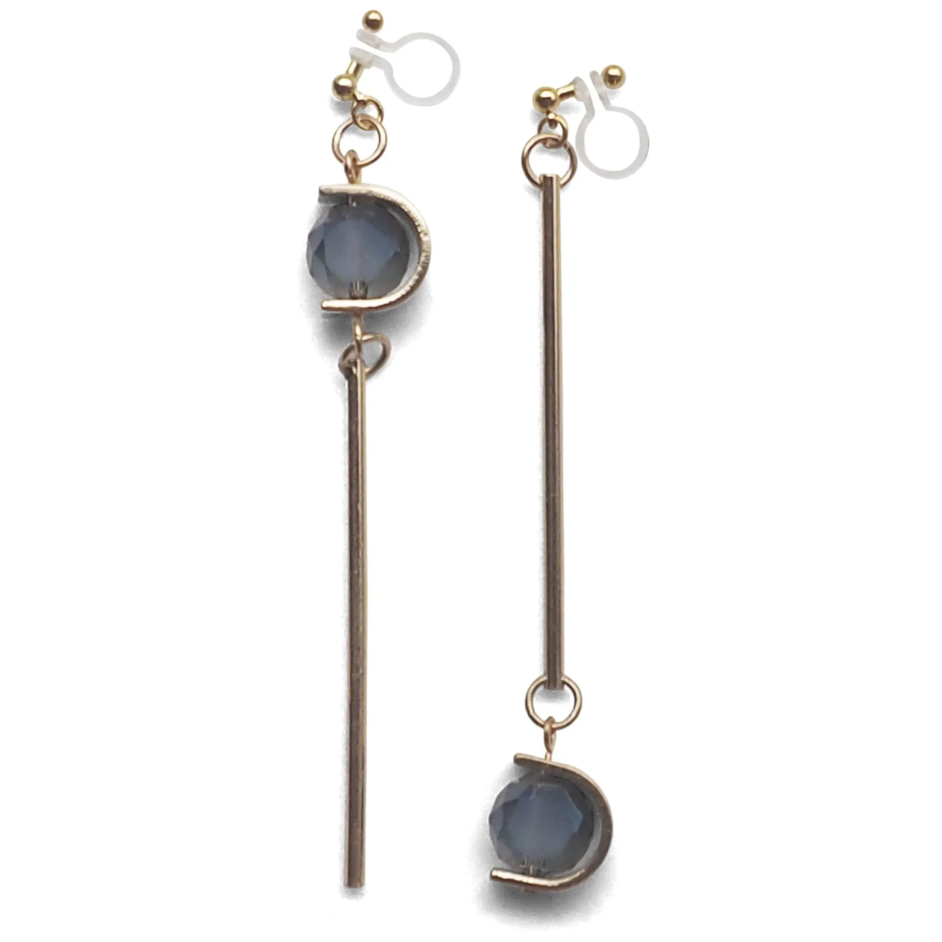 Dangle Asymmetric Blue Crystal Invisible Clip On Earrings