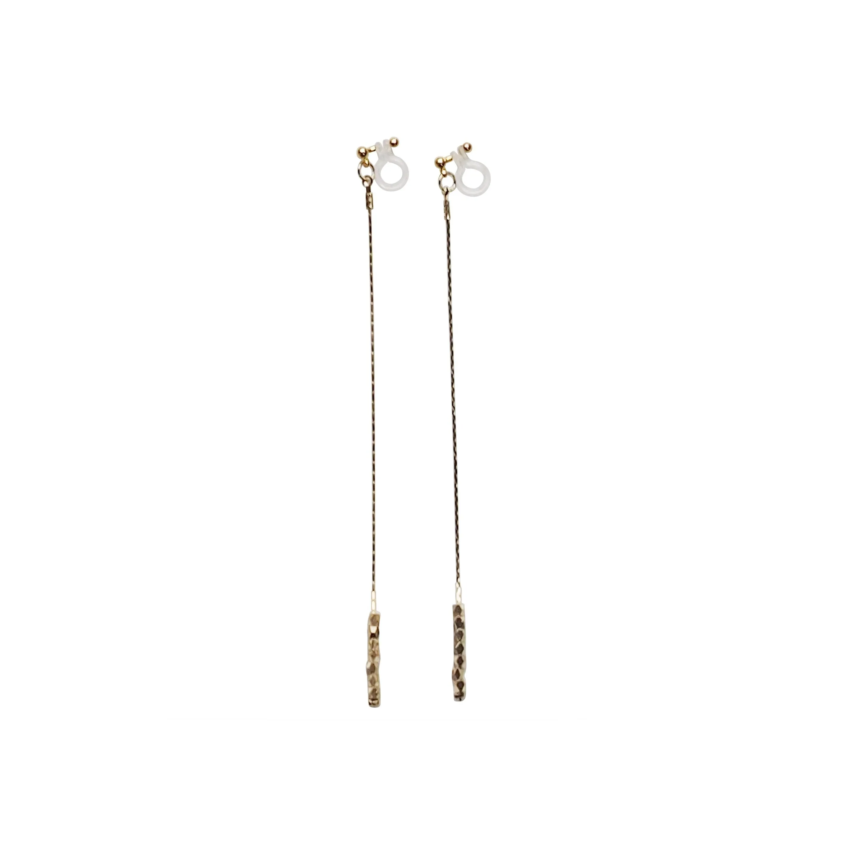 Dangle gold chain & beads invisible clip on earrings