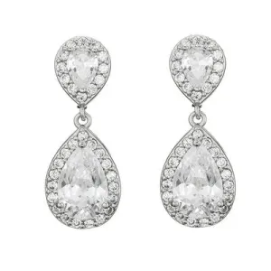 Dangle Gold / Silver Teardrop Cubic Zirconia CZ Bridal Wedding Clip On Earrings