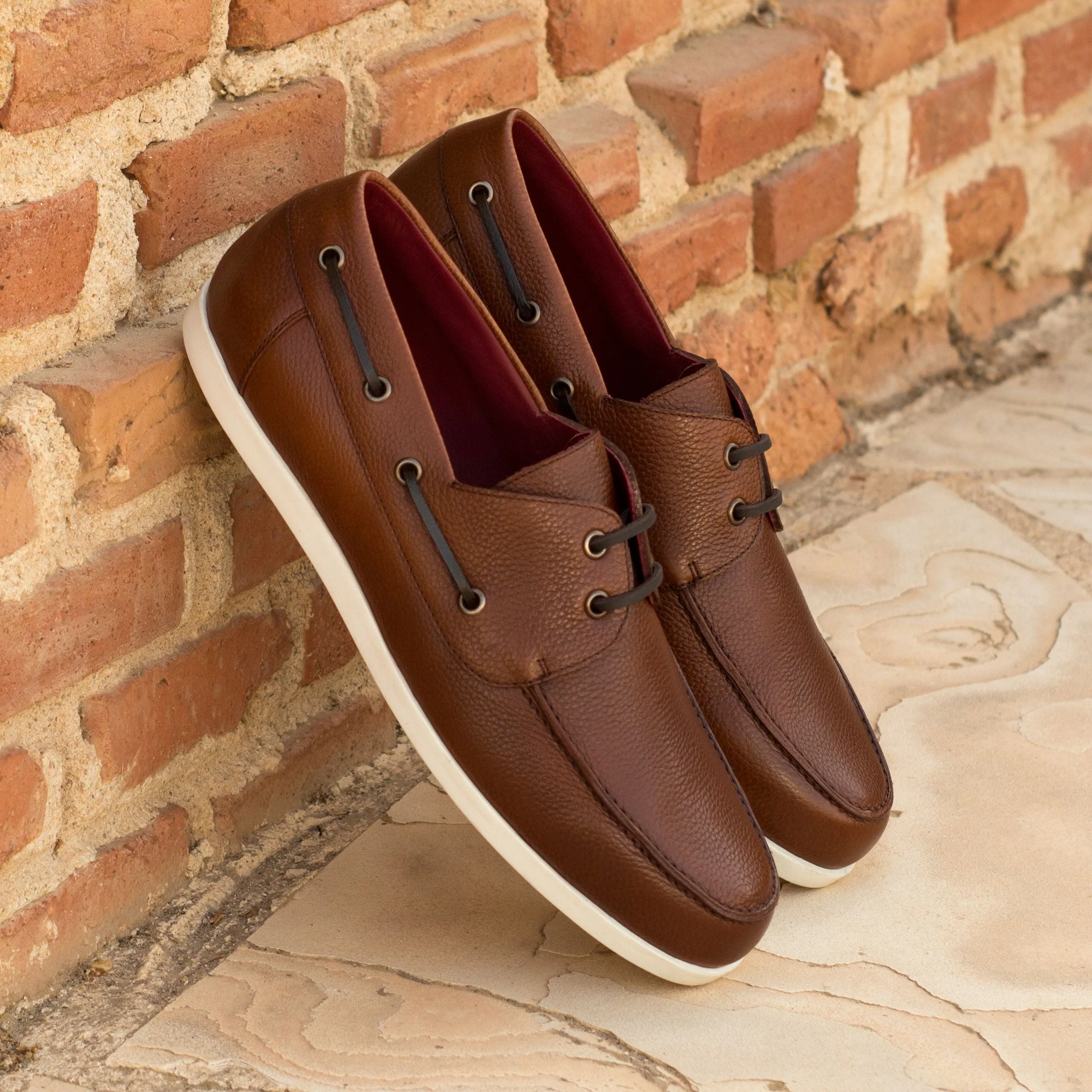 DapperFam Nauticus in Med Brown Men's Italian Full Grain Leather Boat Shoe