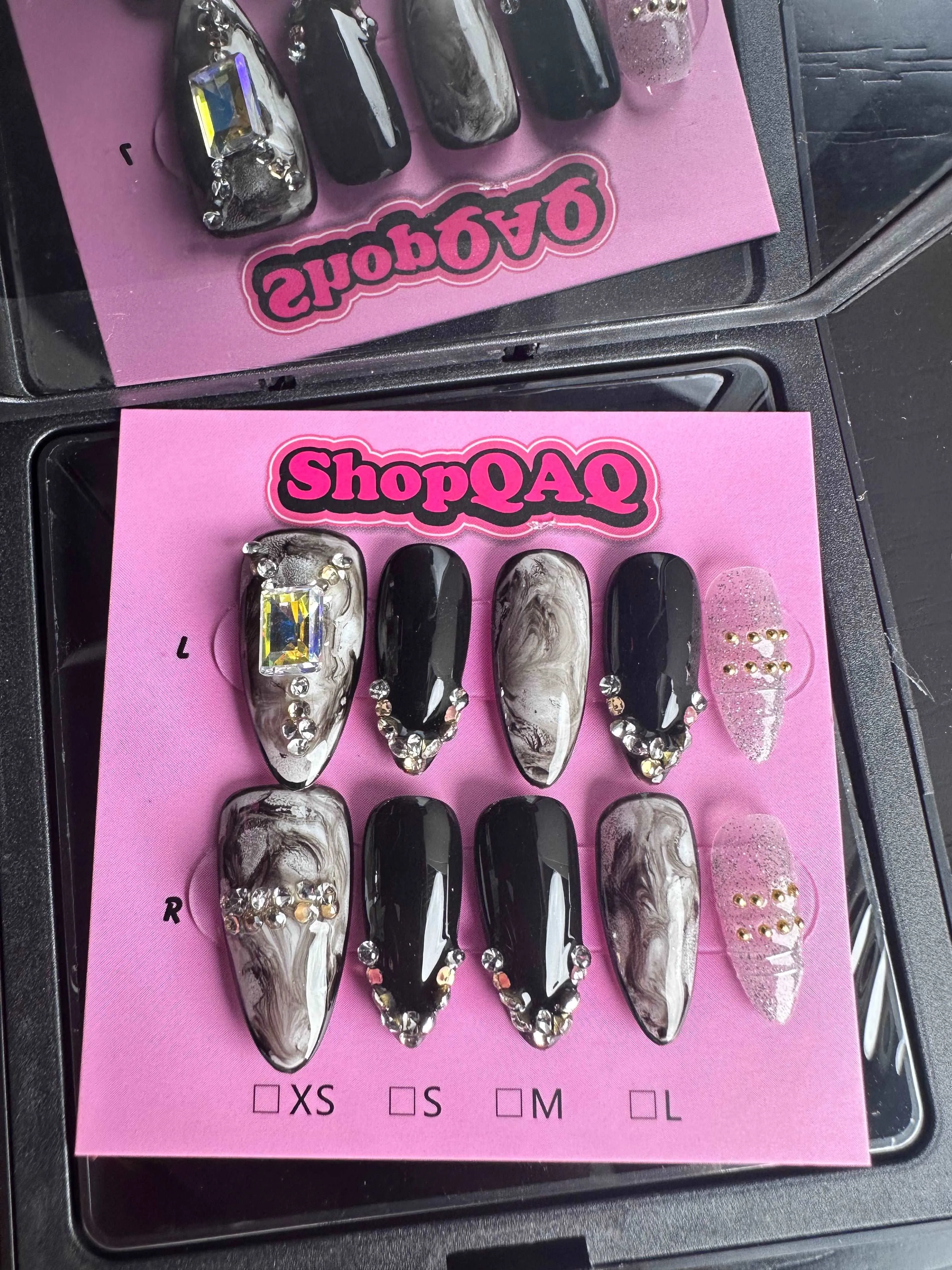 Dark Ombre Diva Handcrafted Press-On Nails - Black Ombre, Edgy Cool-Girl Style, Almond Shaped, Handmade & Ready-to-Wear