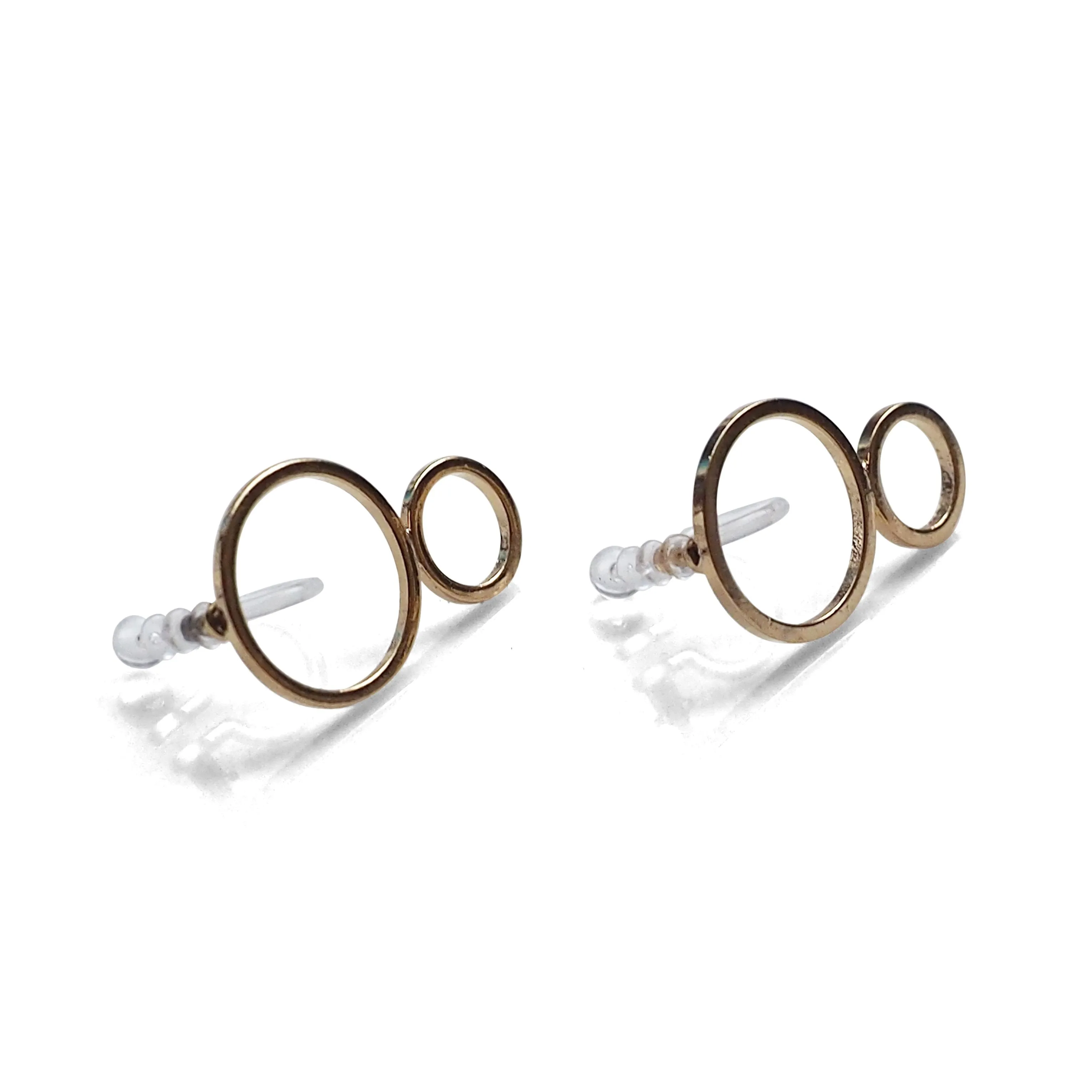 Double hoop invisible clip on stud earrings ( Gold tone )