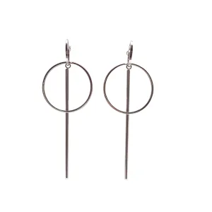 Double hoop with bar invisible clip on stud earrings ( Silver tone )