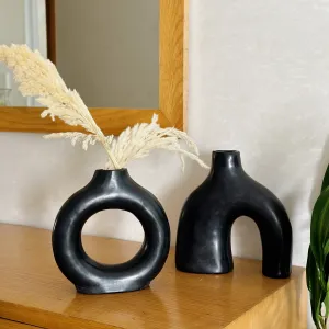 Duo Azul vase and black Tafoukt vase   pampas