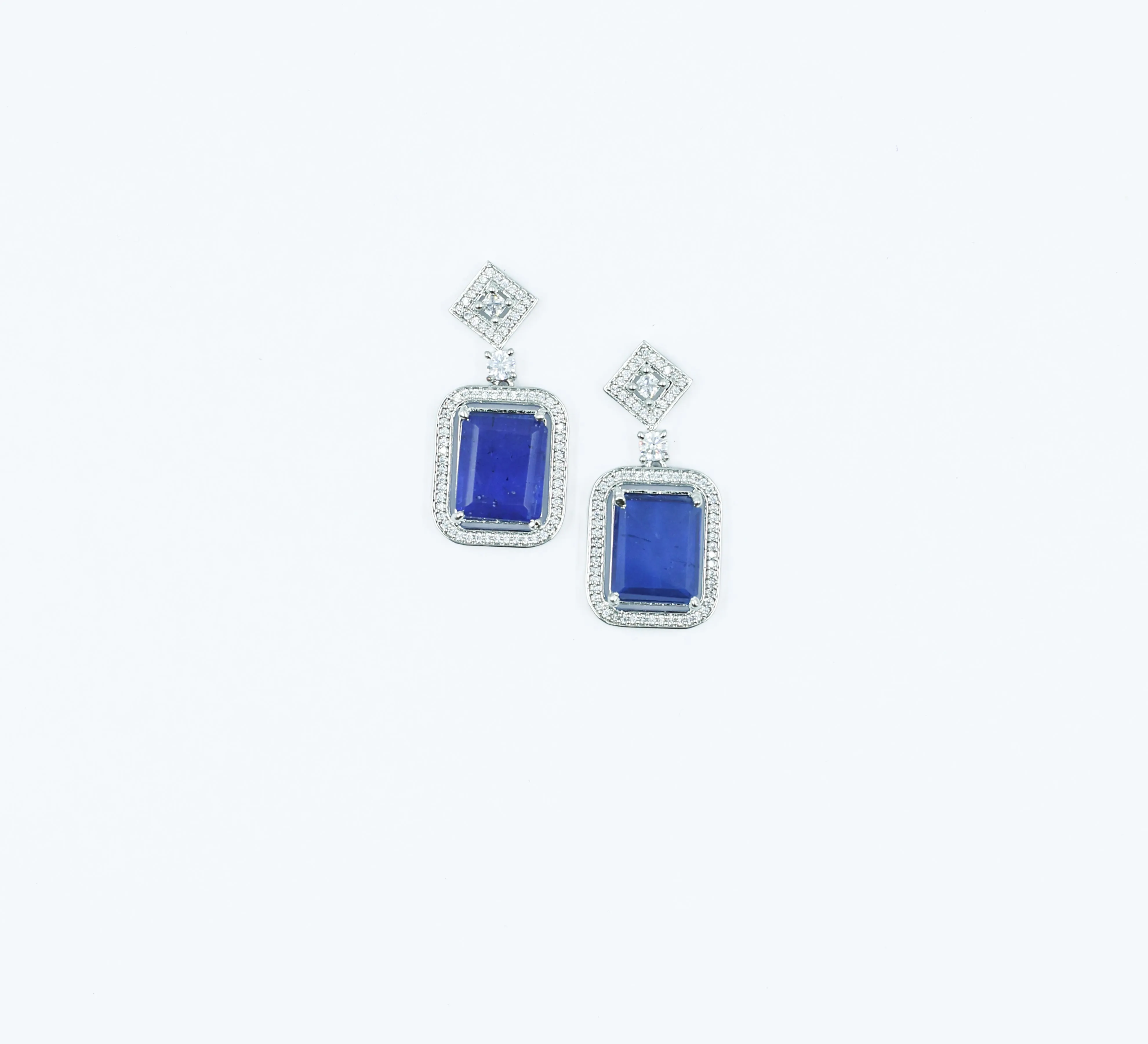 Earrings with Doublet Stones and Hydro Stones in White Rhodium