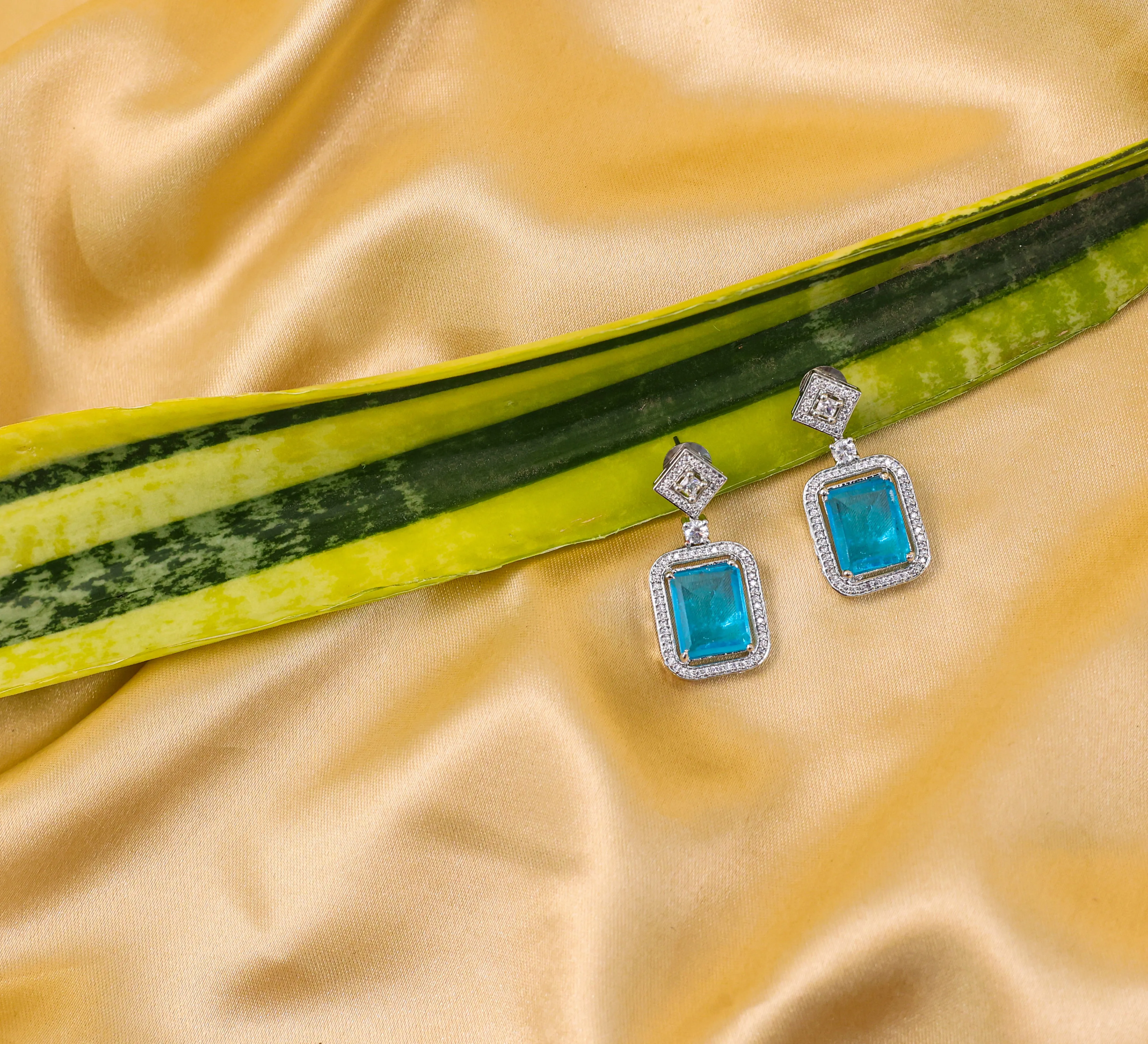 Earrings with Doublet Stones and Hydro Stones in White Rhodium