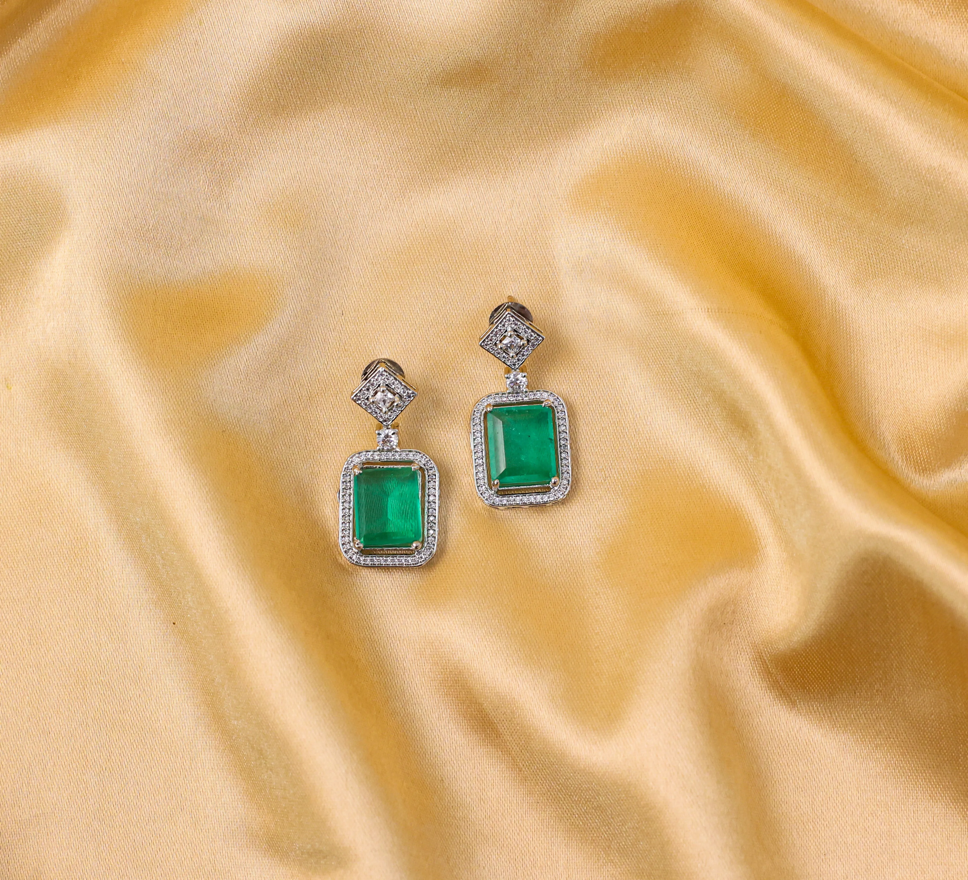 Earrings with Doublet Stones and Hydro Stones in White Rhodium