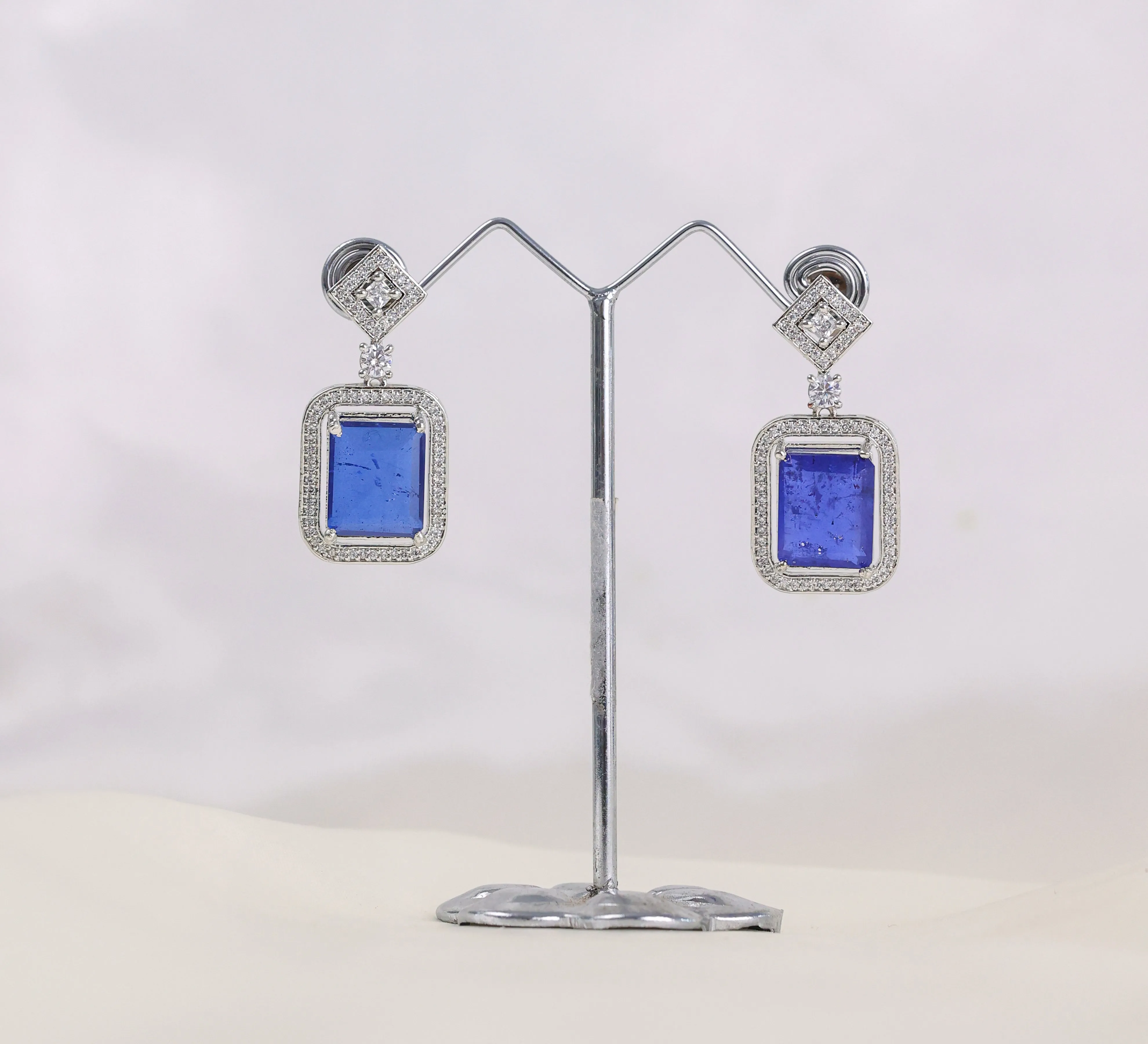 Earrings with Doublet Stones and Hydro Stones in White Rhodium