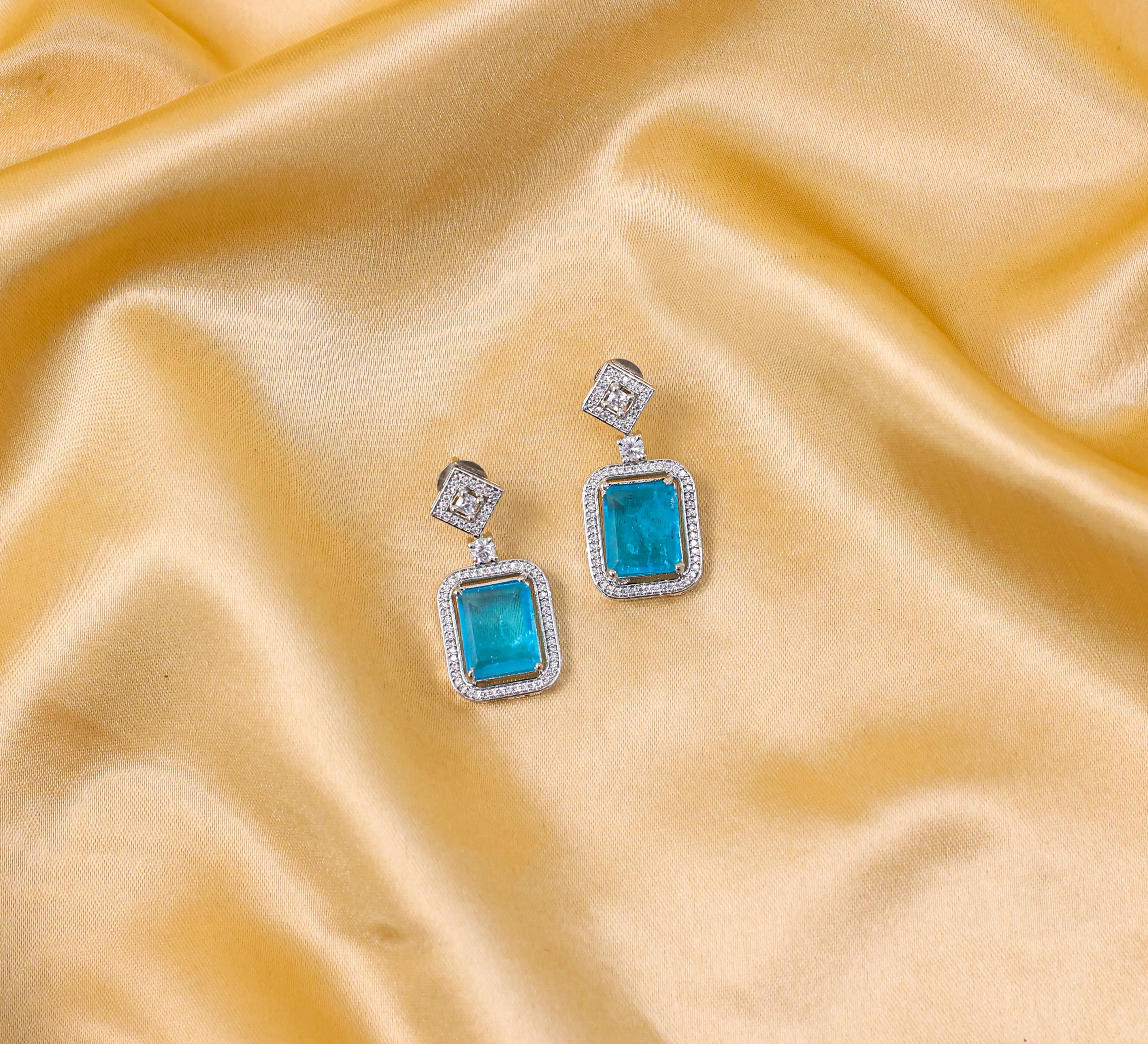 Earrings with Doublet Stones and Hydro Stones in White Rhodium