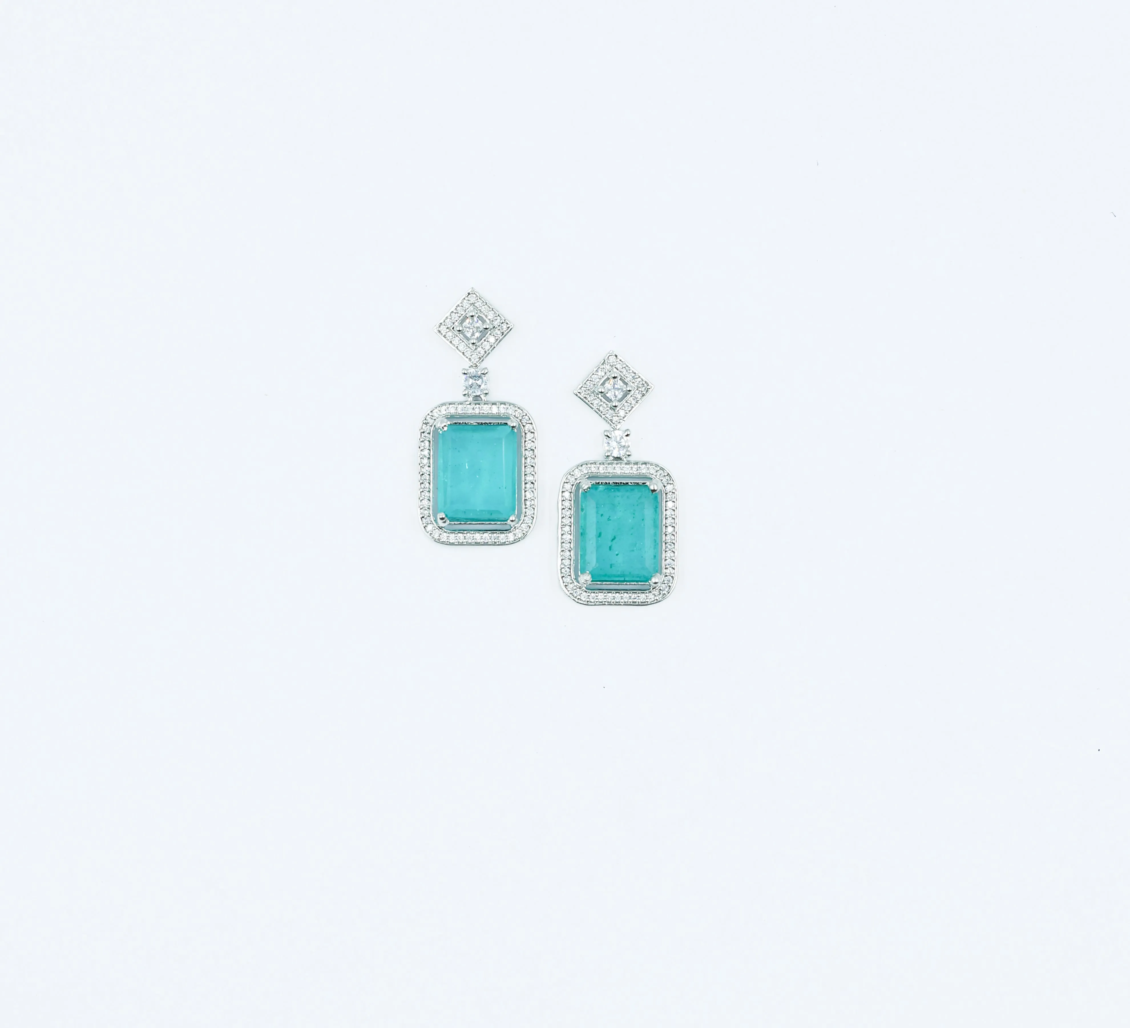 Earrings with Doublet Stones and Hydro Stones in White Rhodium