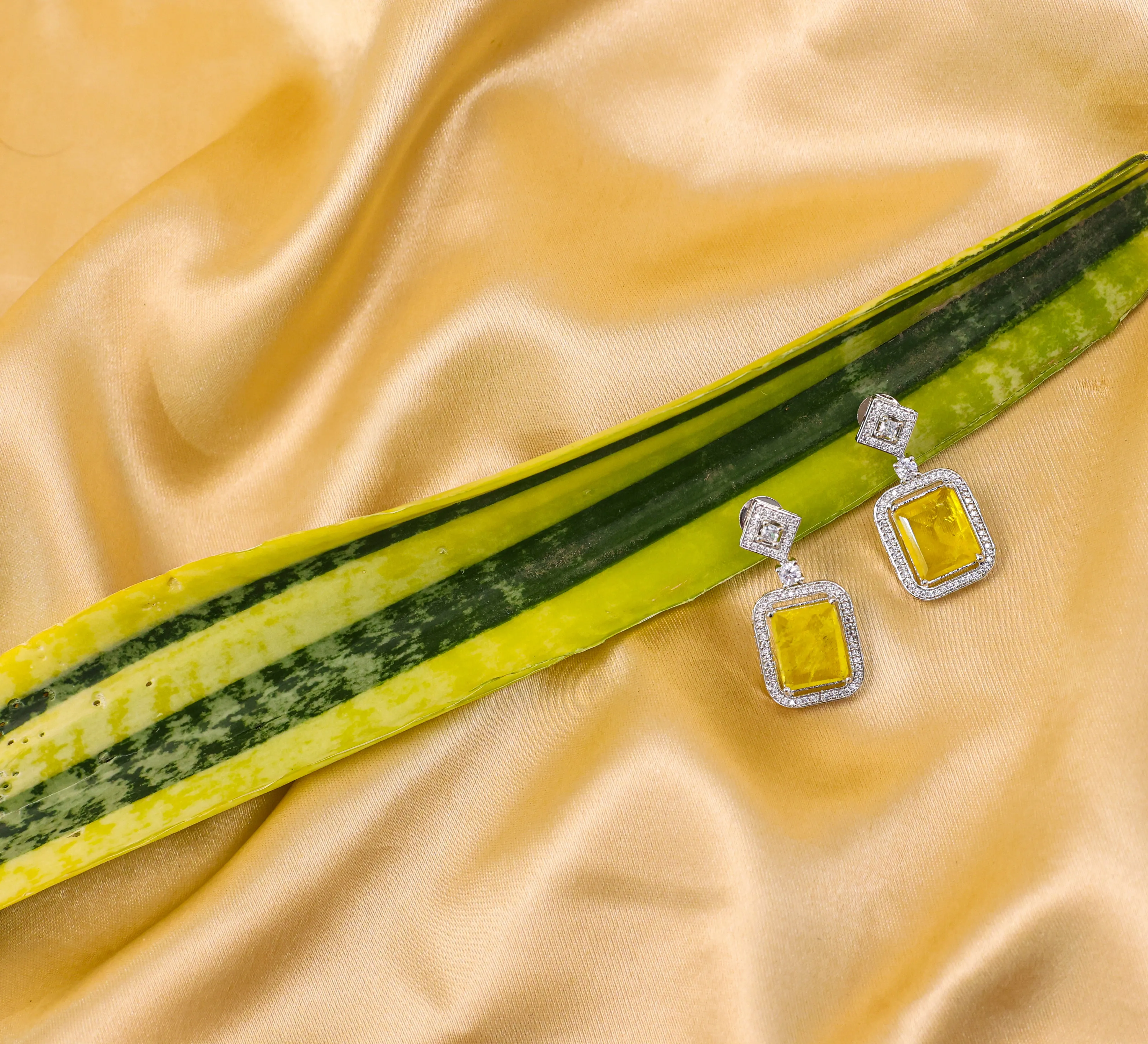 Earrings with Doublet Stones and Hydro Stones in White Rhodium
