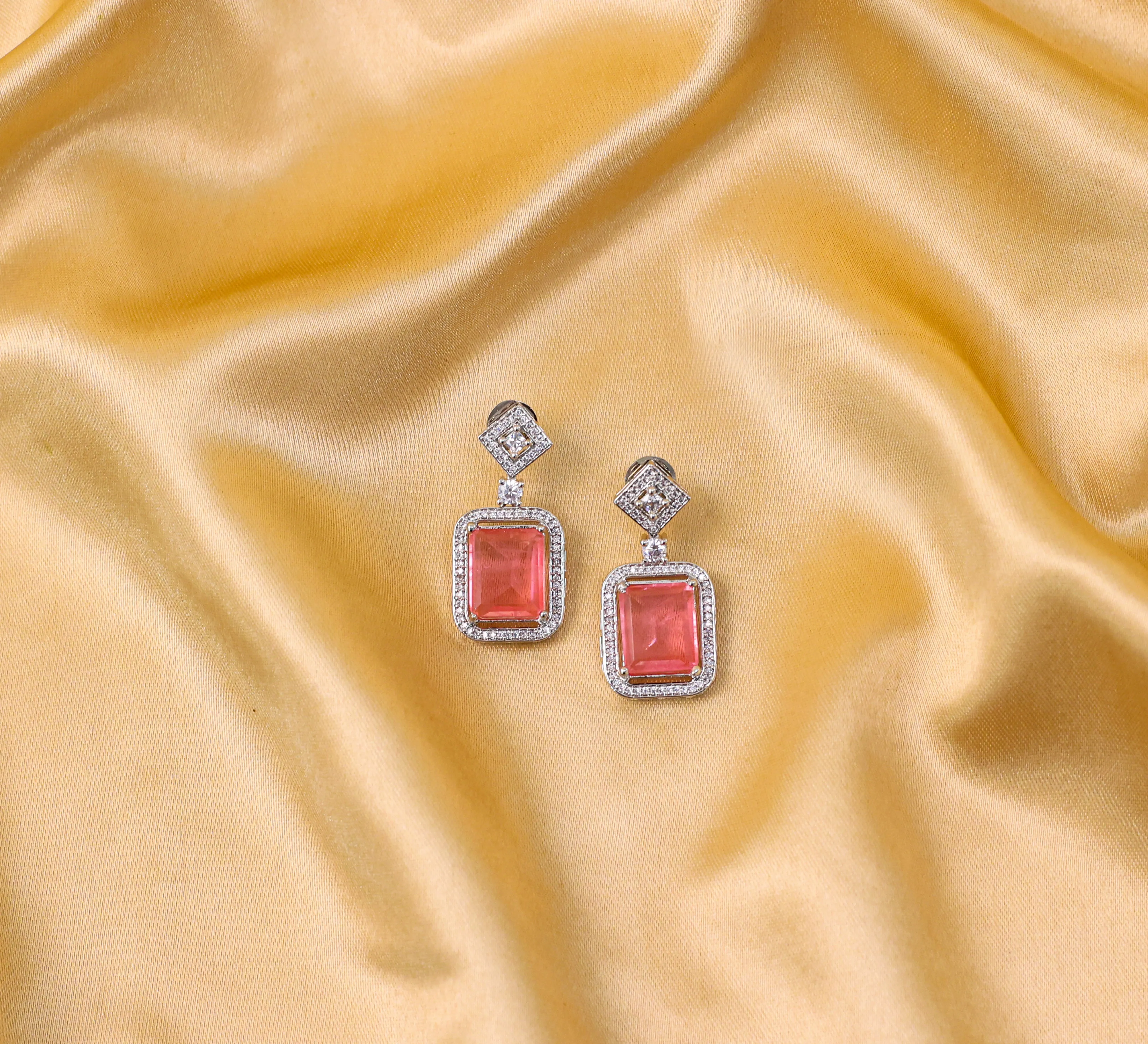 Earrings with Doublet Stones and Hydro Stones in White Rhodium