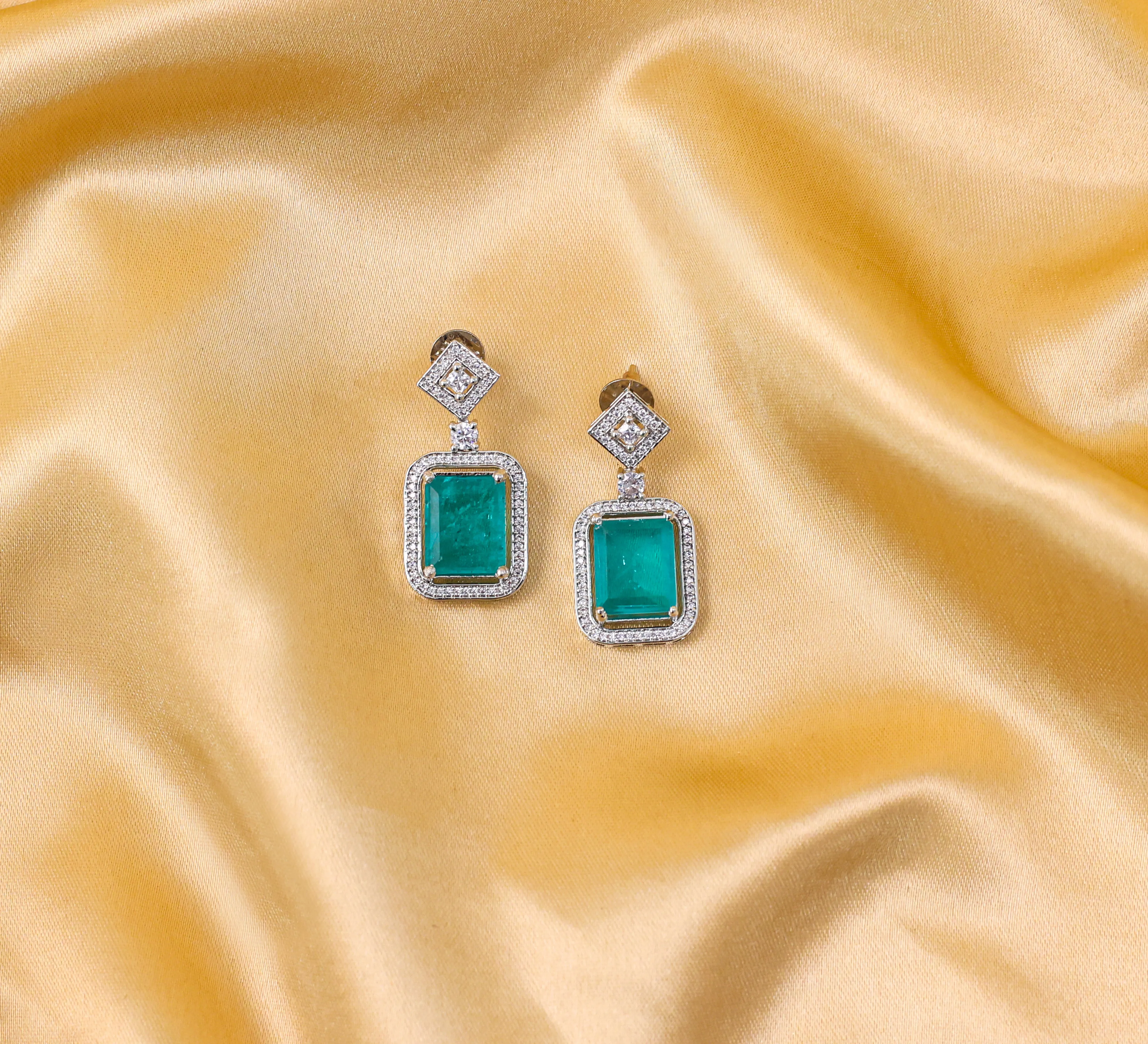 Earrings with Doublet Stones and Hydro Stones in White Rhodium