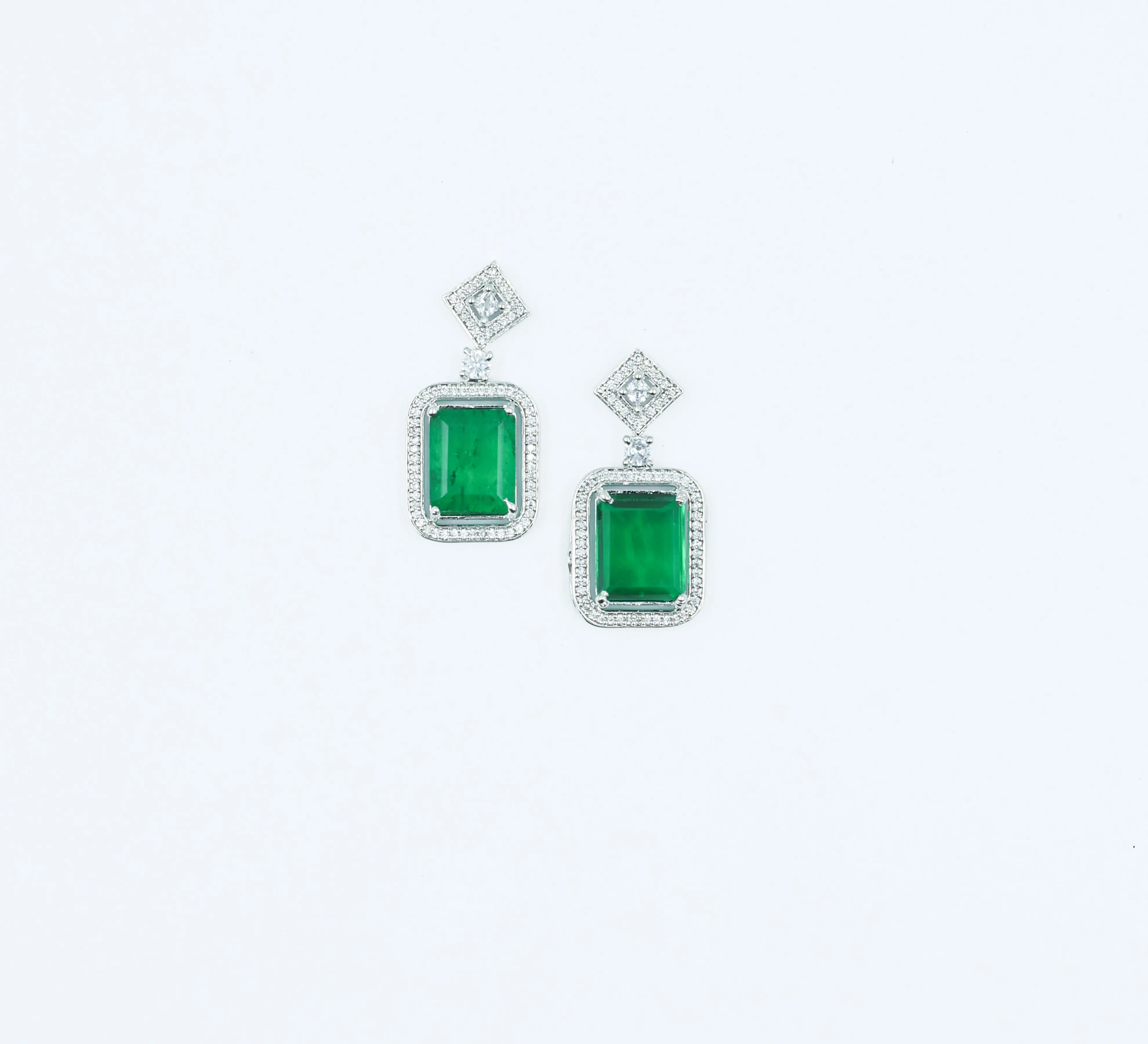 Earrings with Doublet Stones and Hydro Stones in White Rhodium