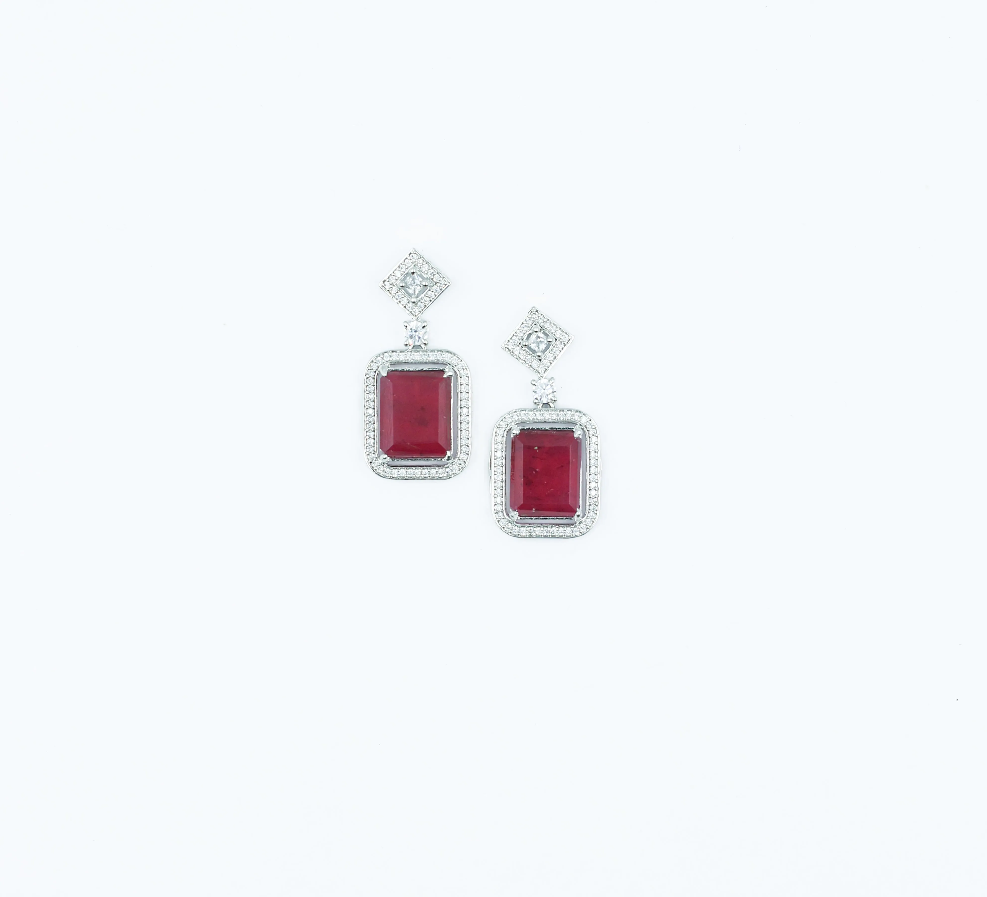 Earrings with Doublet Stones and Hydro Stones in White Rhodium