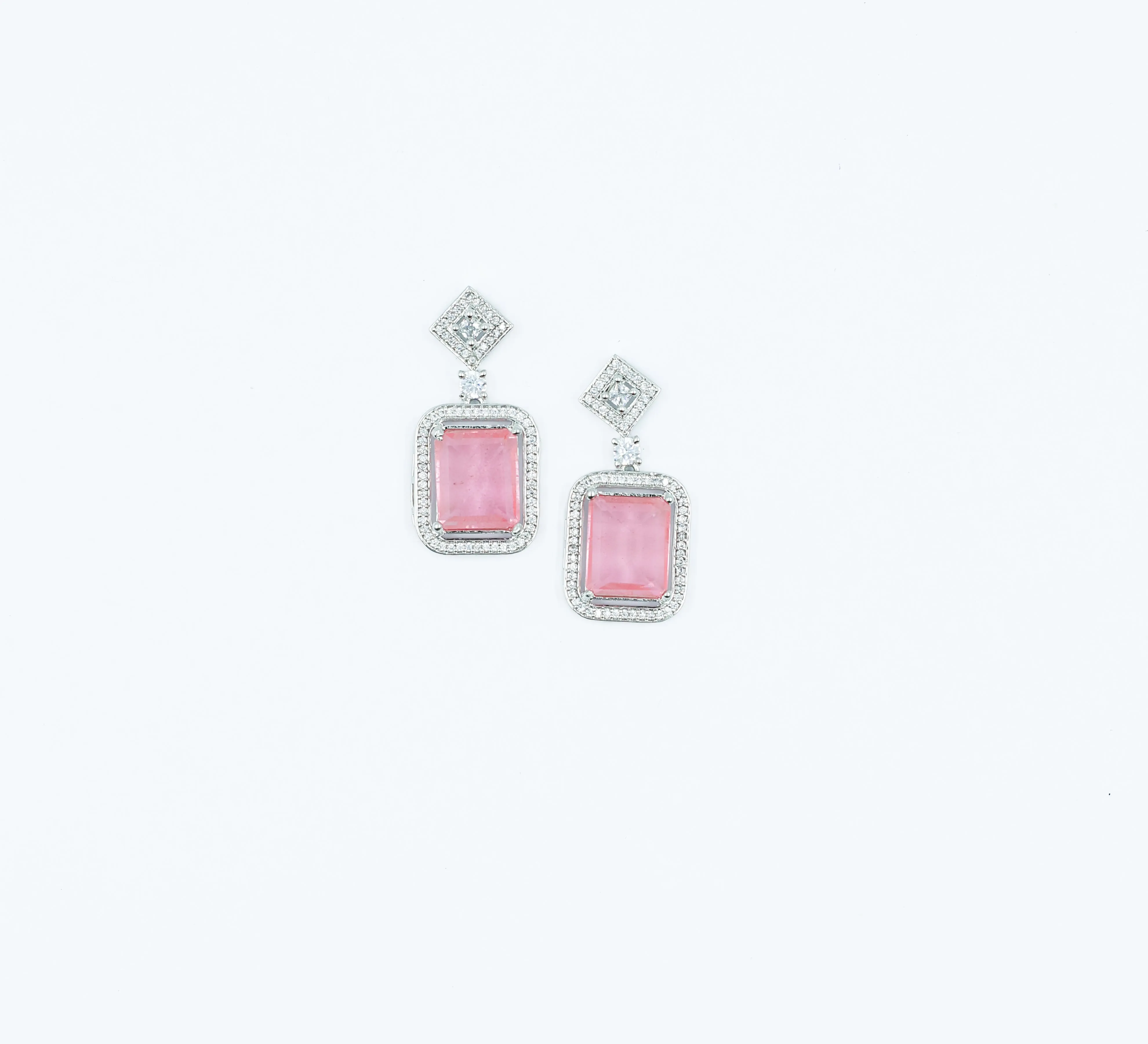 Earrings with Doublet Stones and Hydro Stones in White Rhodium