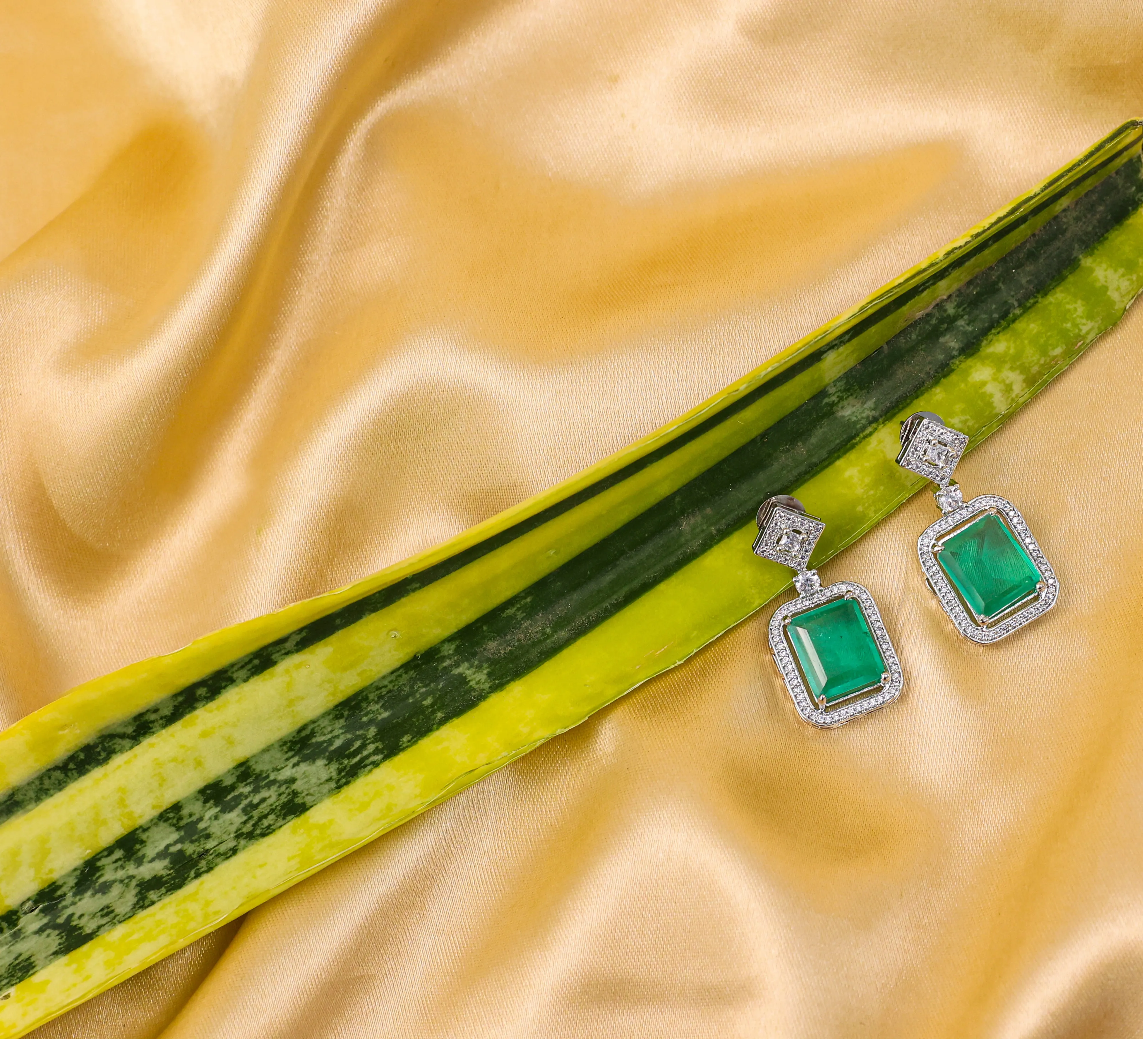 Earrings with Doublet Stones and Hydro Stones in White Rhodium