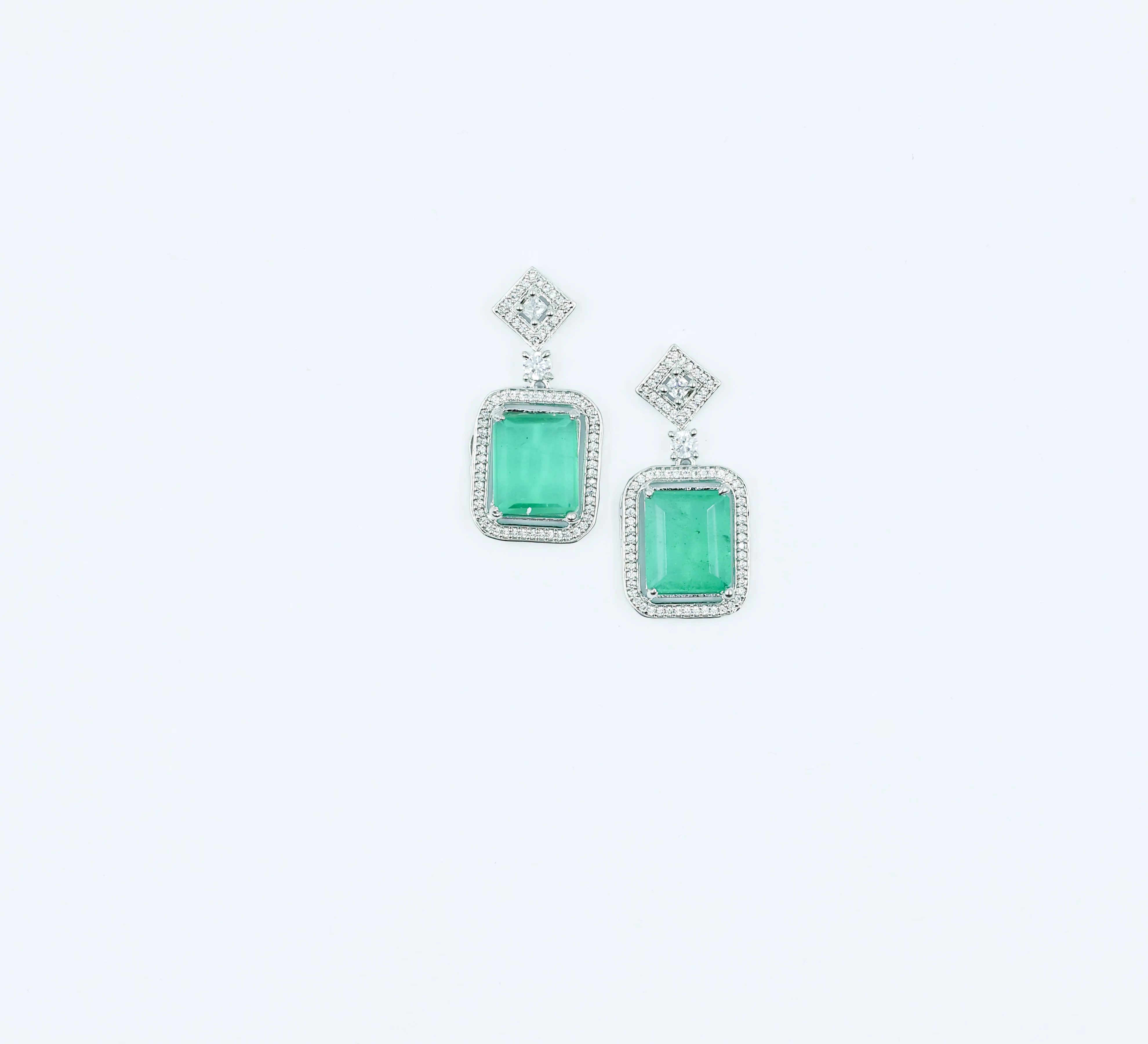 Earrings with Doublet Stones and Hydro Stones in White Rhodium