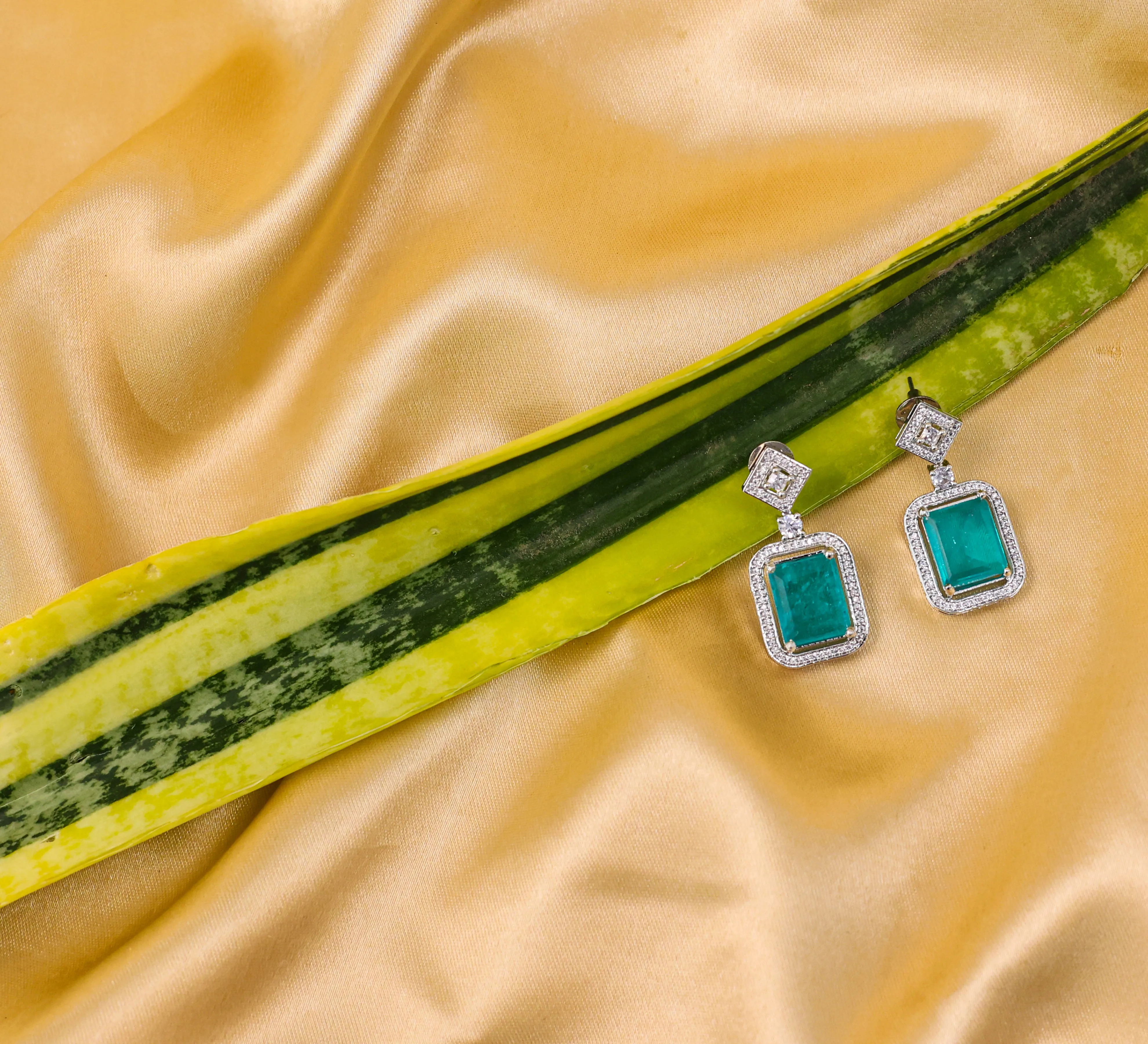 Earrings with Doublet Stones and Hydro Stones in White Rhodium