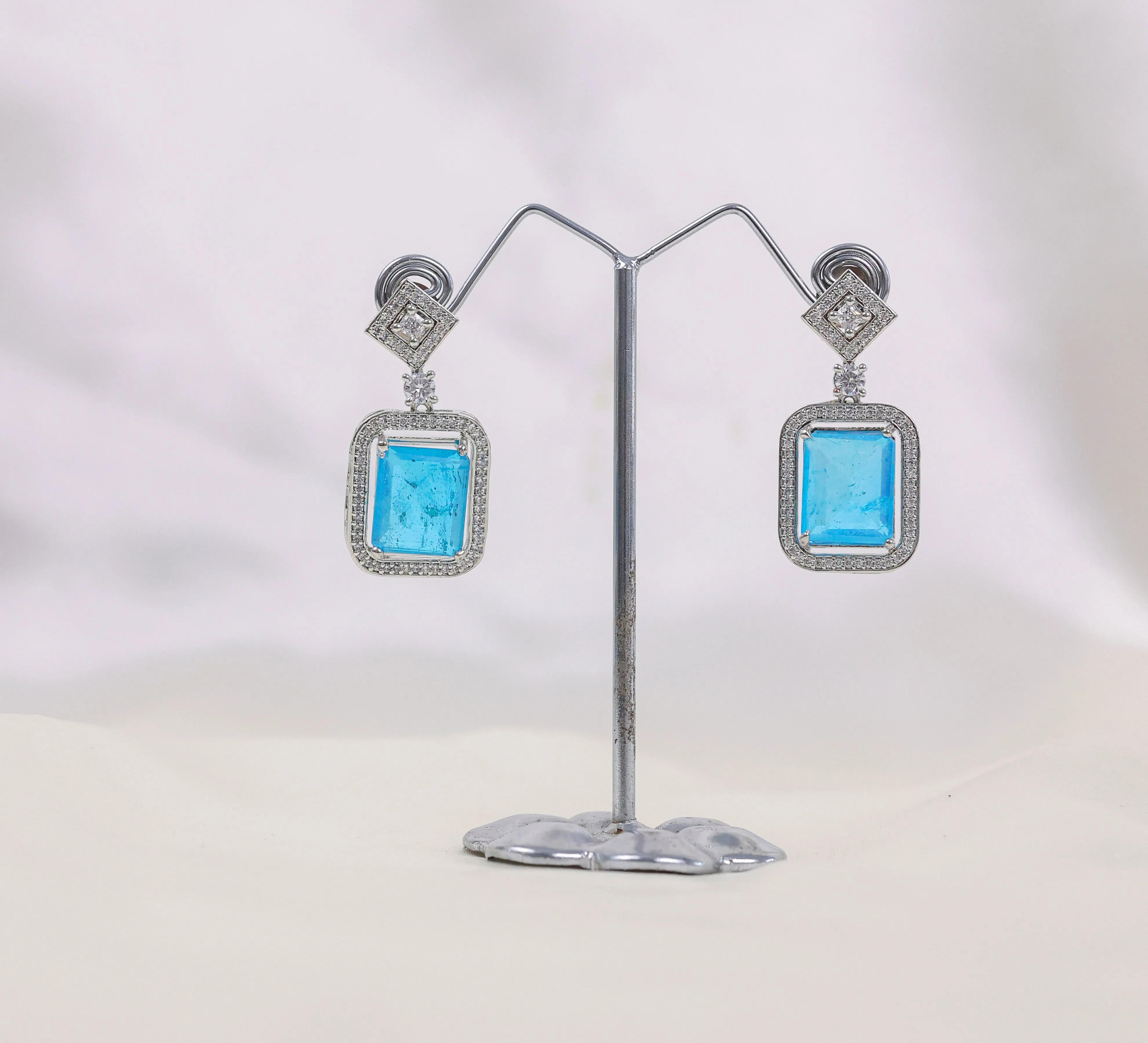 Earrings with Doublet Stones and Hydro Stones in White Rhodium