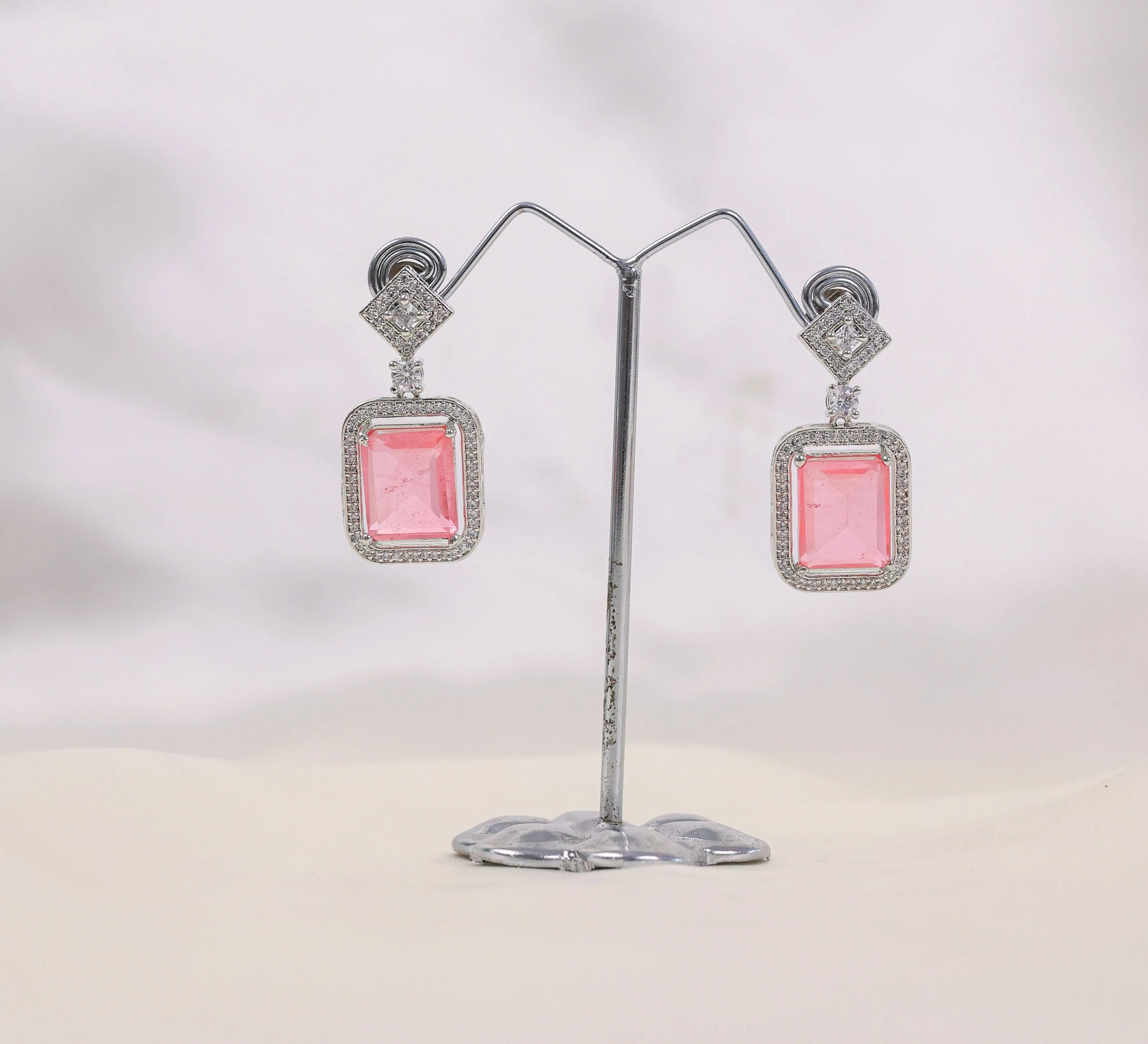 Earrings with Doublet Stones and Hydro Stones in White Rhodium
