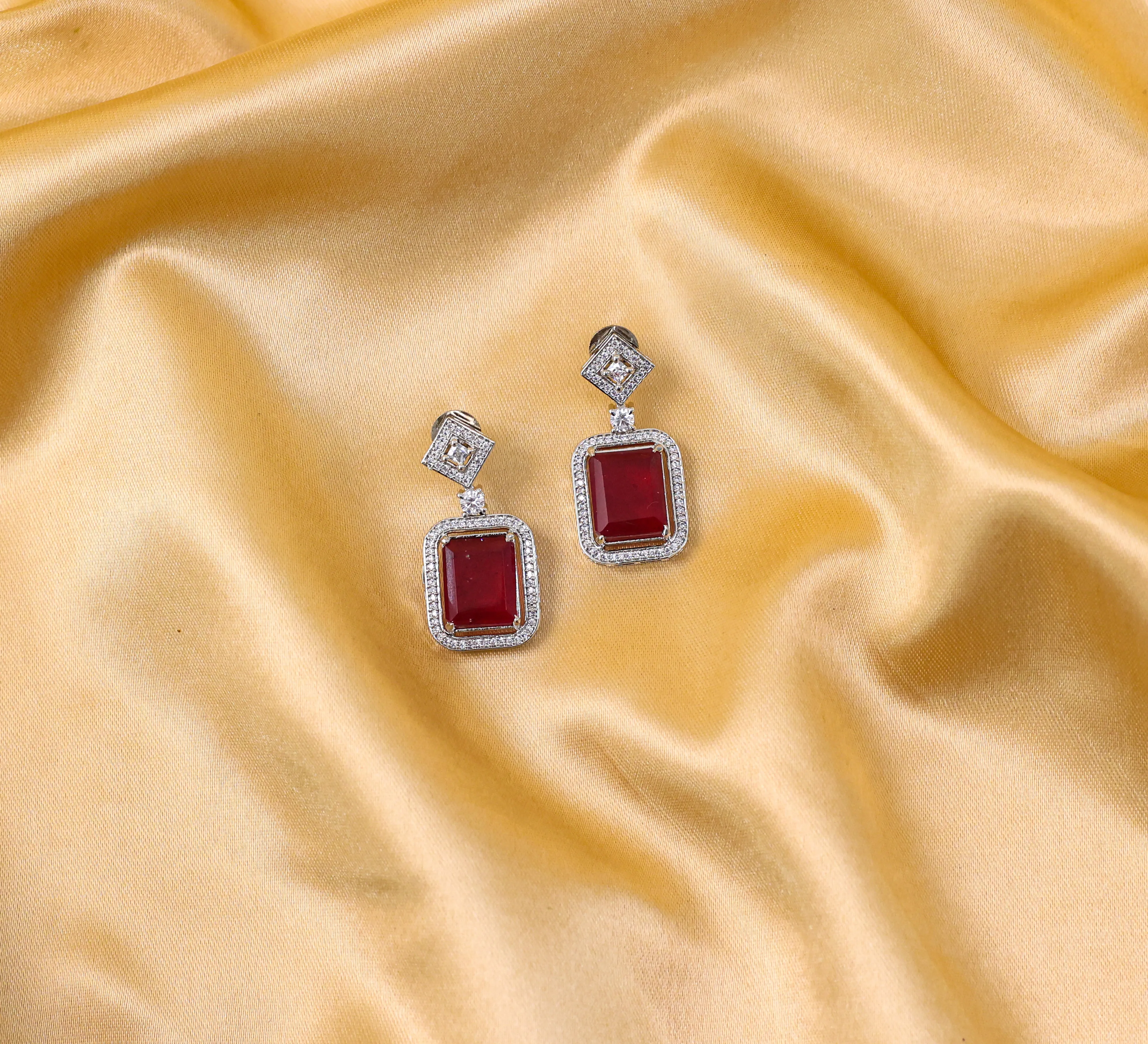 Earrings with Doublet Stones and Hydro Stones in White Rhodium