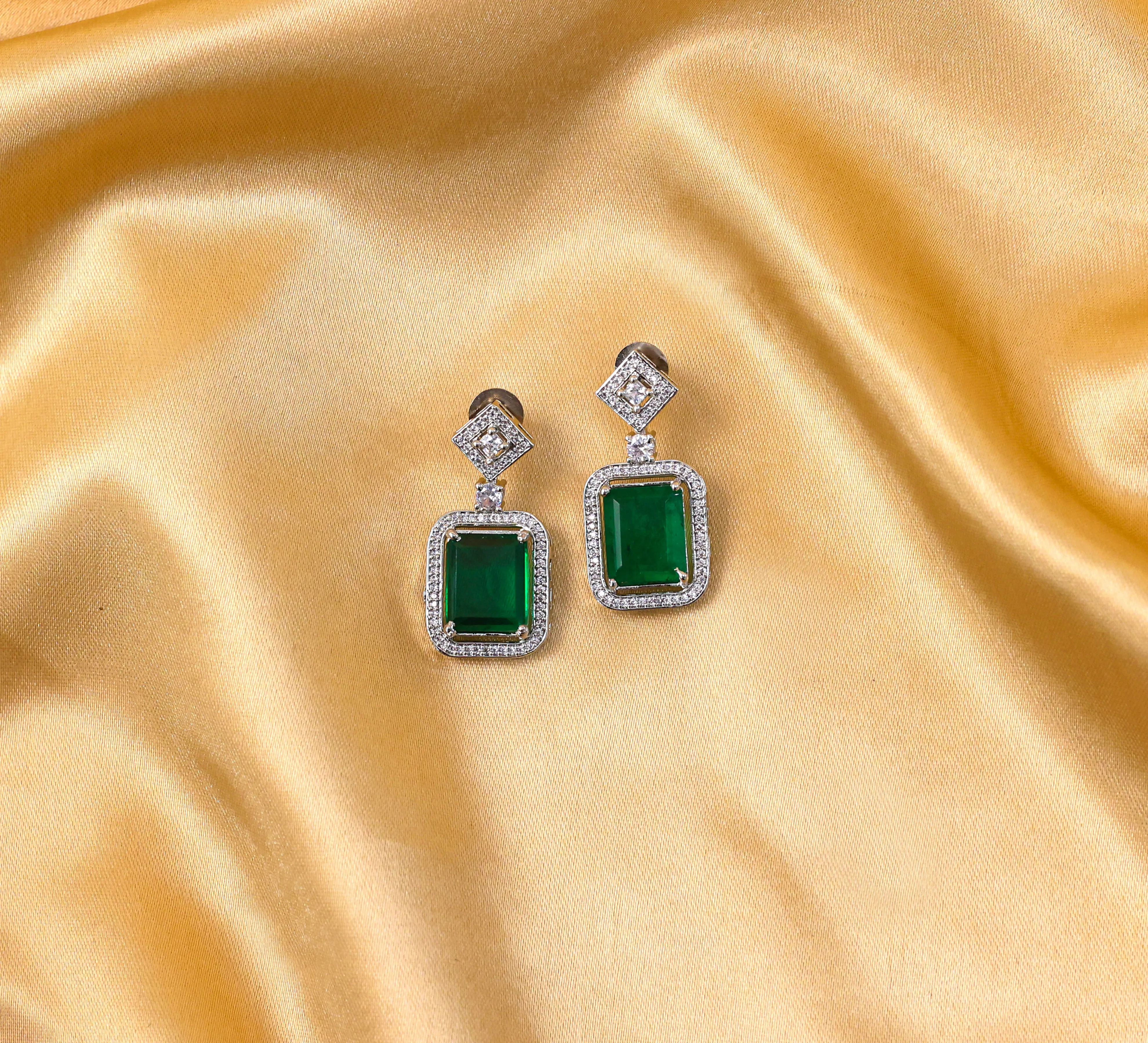 Earrings with Doublet Stones and Hydro Stones in White Rhodium