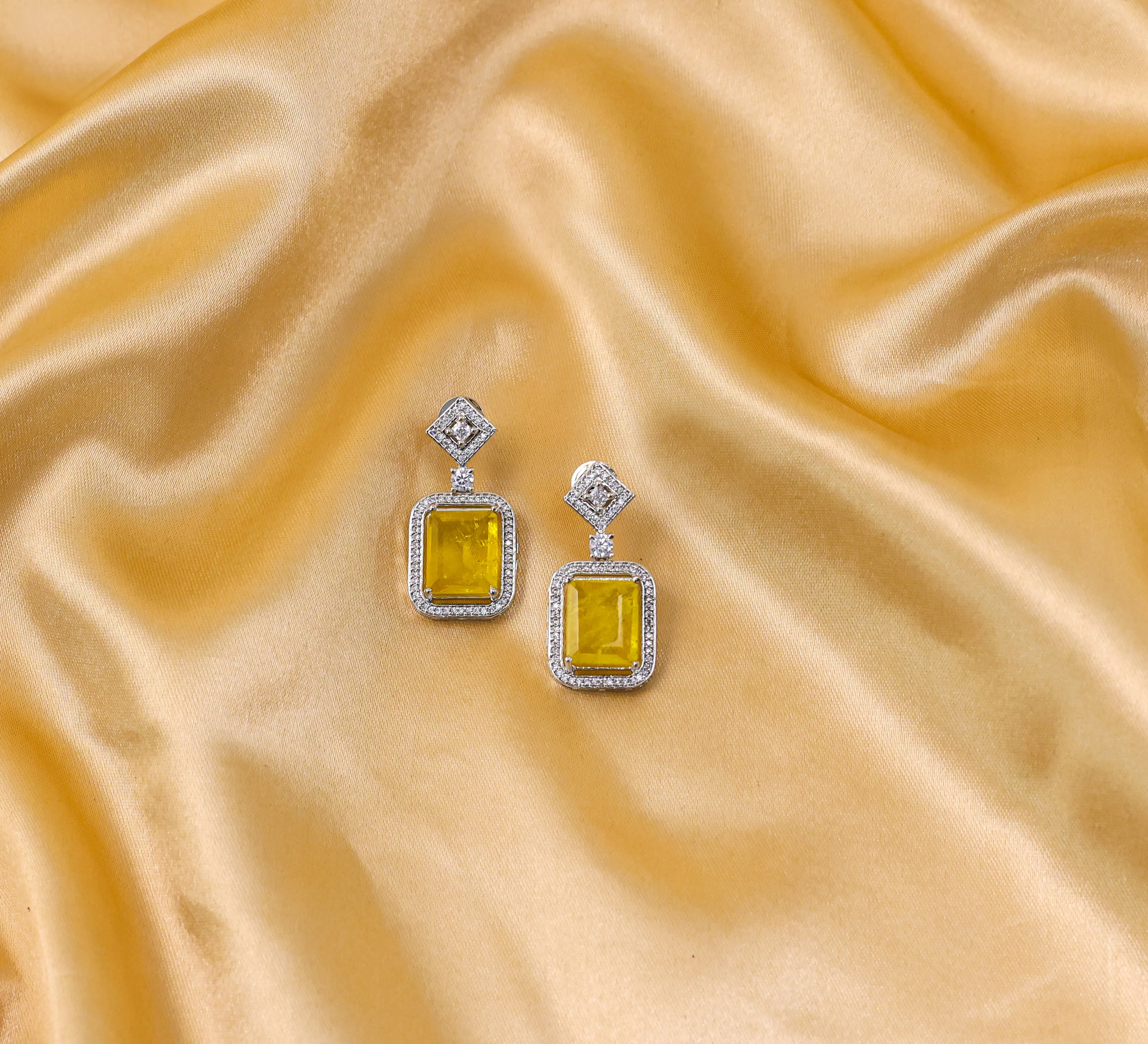 Earrings with Doublet Stones and Hydro Stones in White Rhodium