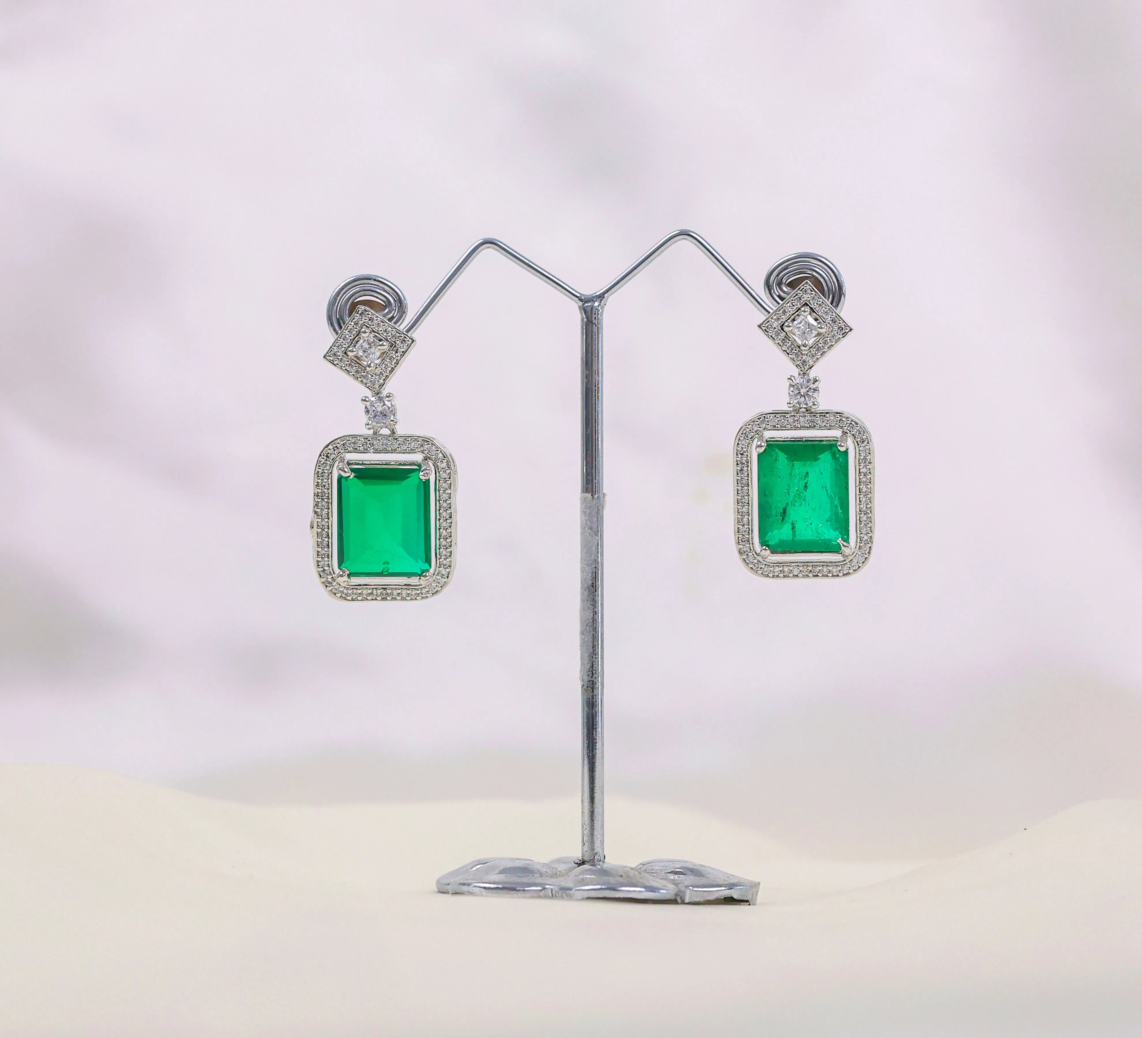 Earrings with Doublet Stones and Hydro Stones in White Rhodium