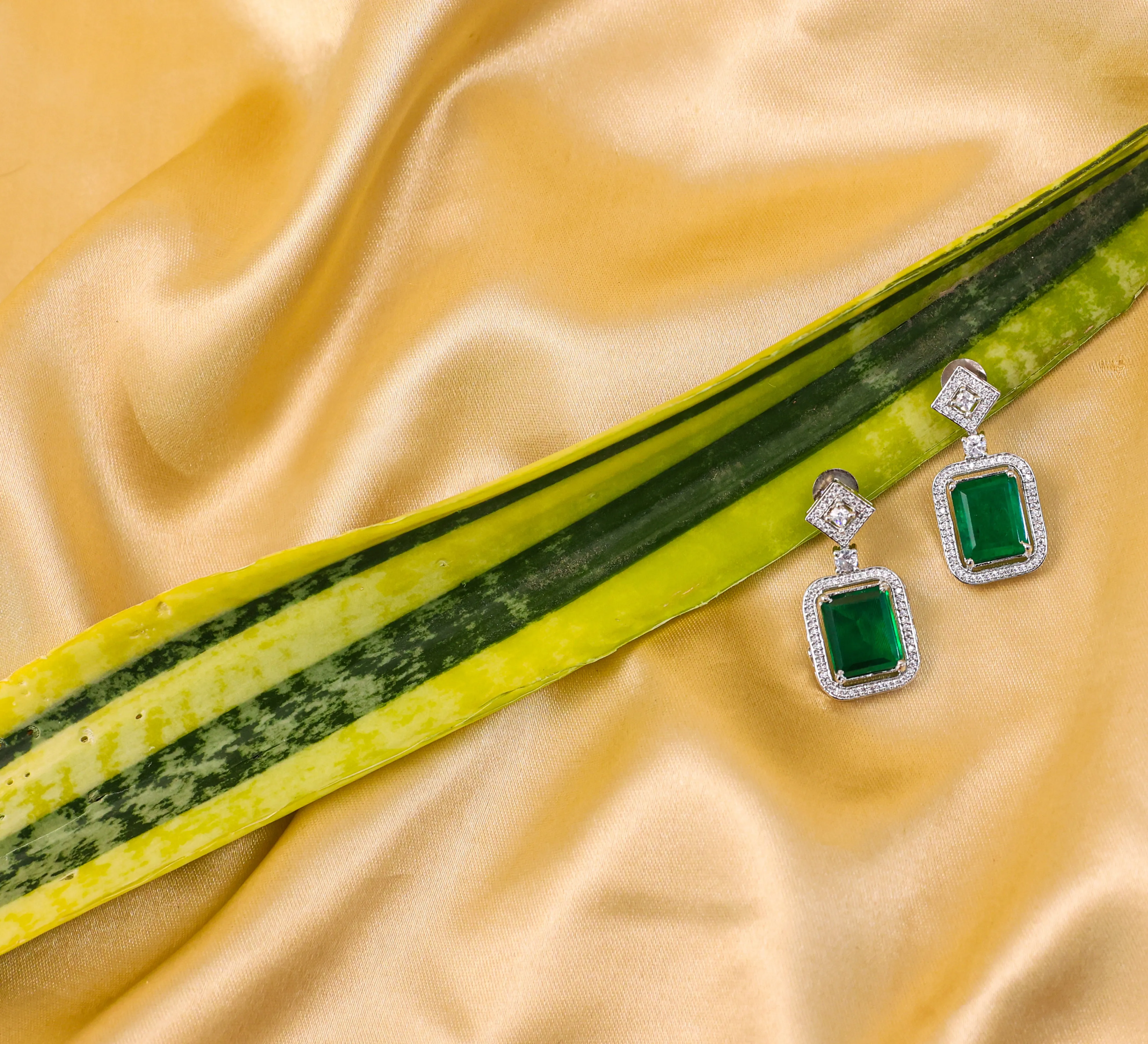 Earrings with Doublet Stones and Hydro Stones in White Rhodium