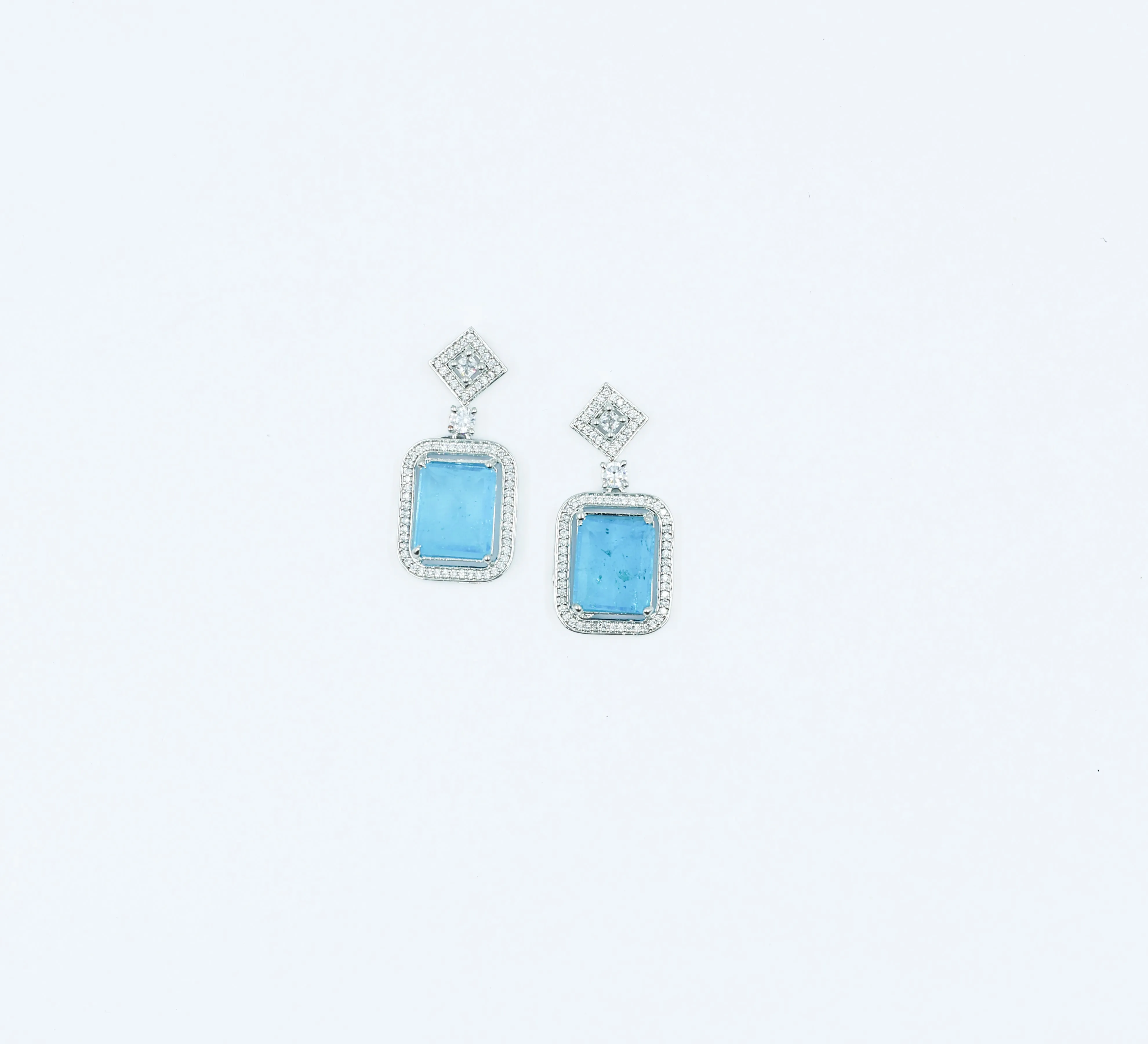 Earrings with Doublet Stones and Hydro Stones in White Rhodium