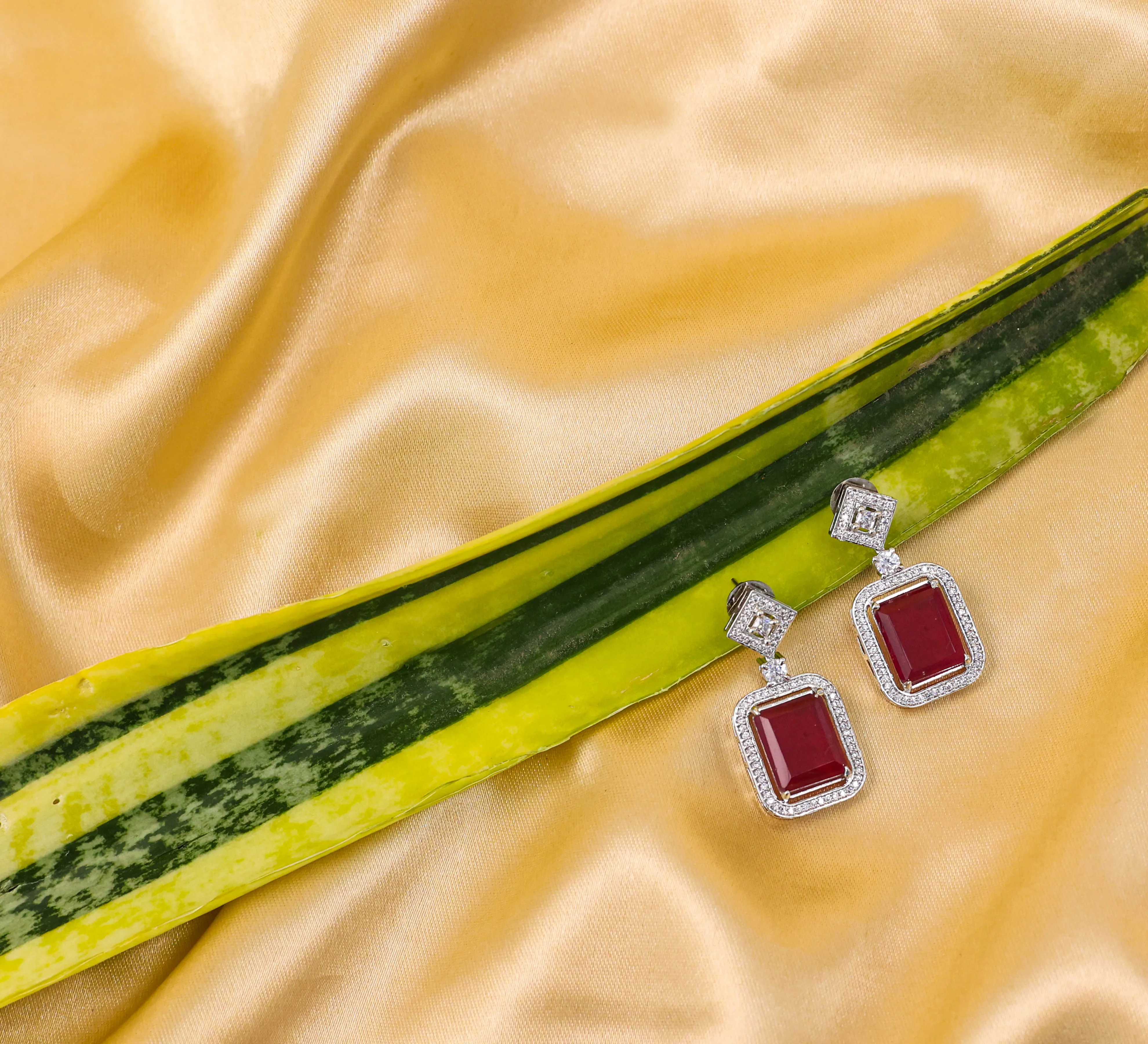 Earrings with Doublet Stones and Hydro Stones in White Rhodium