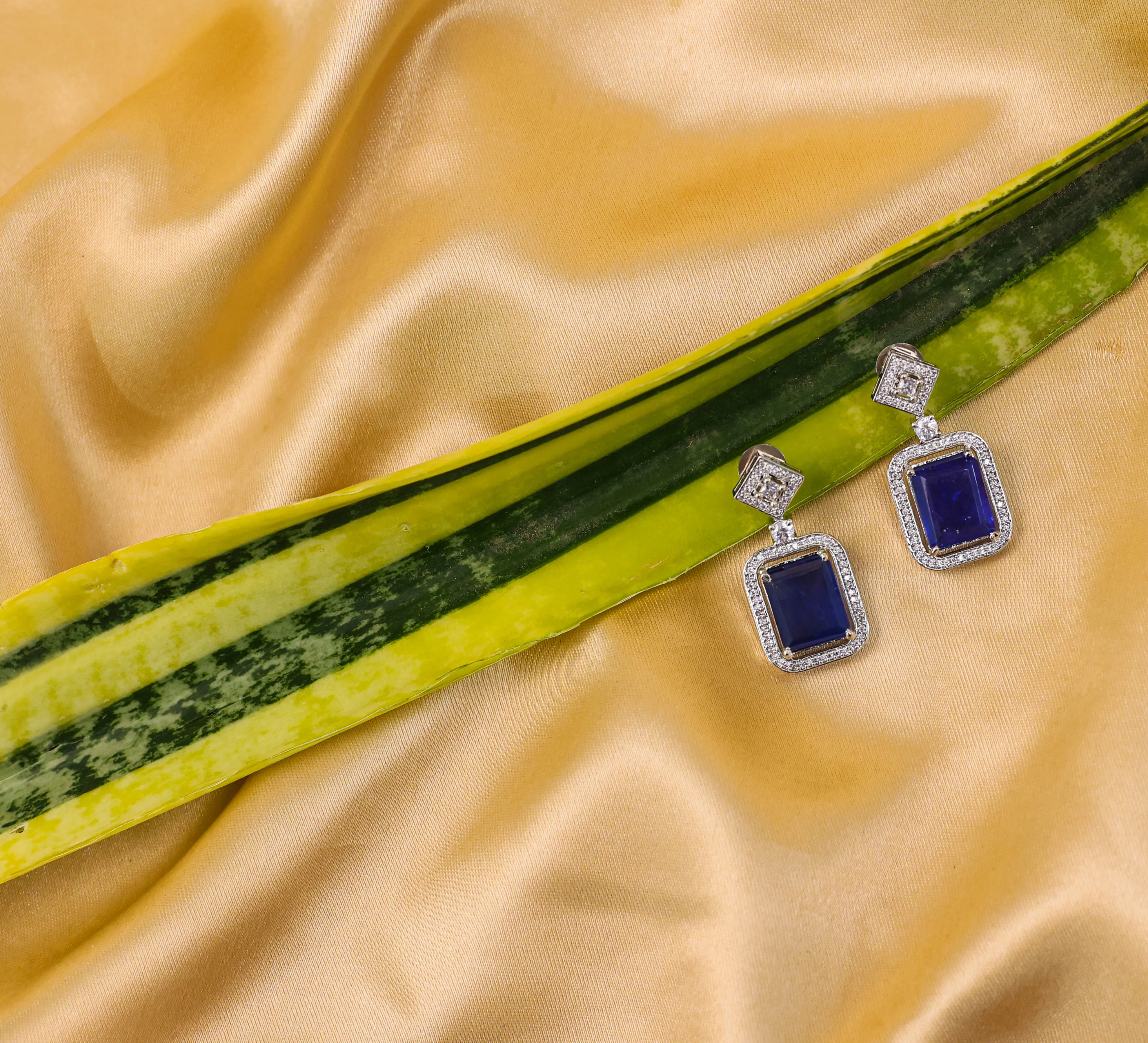 Earrings with Doublet Stones and Hydro Stones in White Rhodium