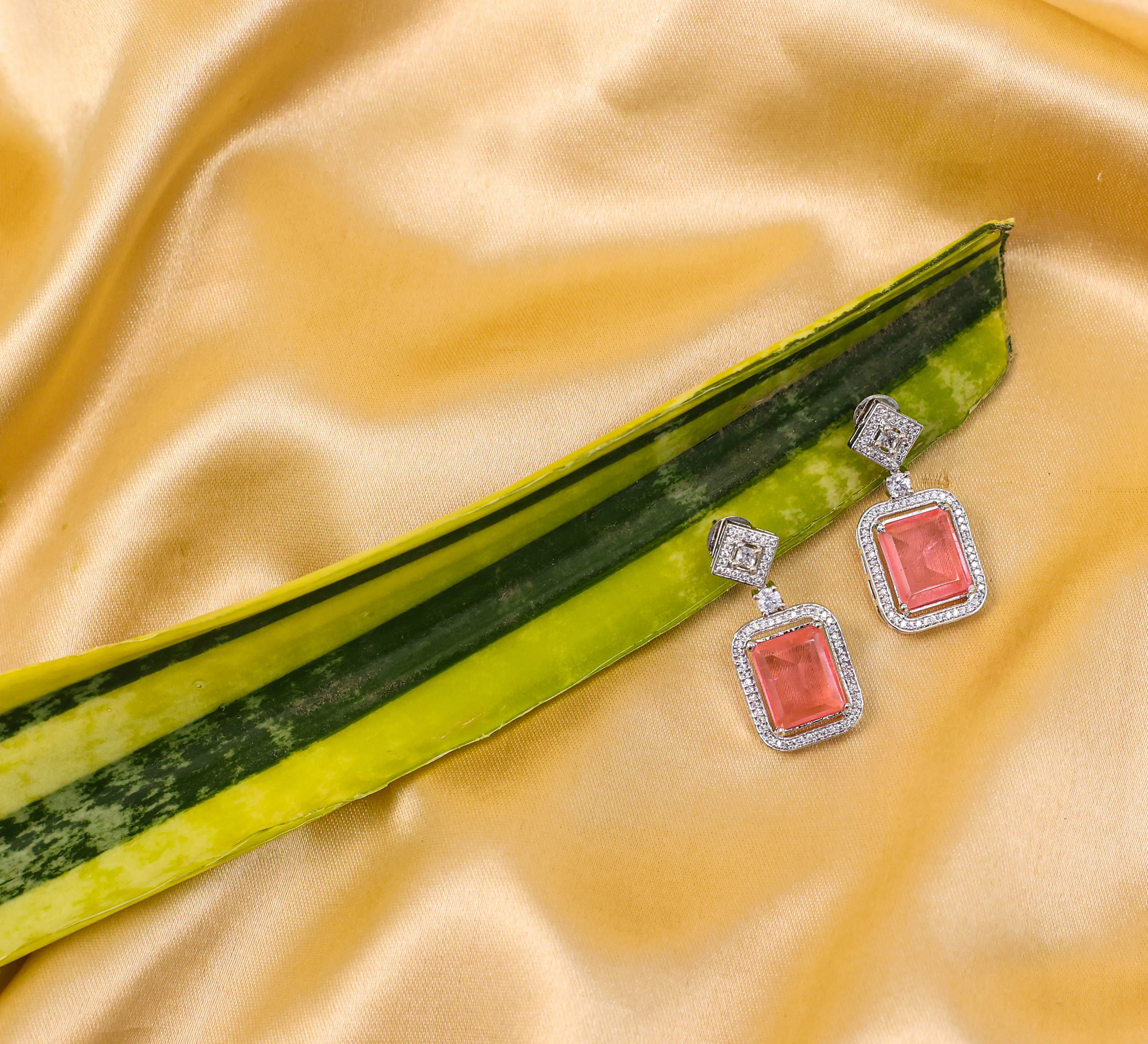 Earrings with Doublet Stones and Hydro Stones in White Rhodium
